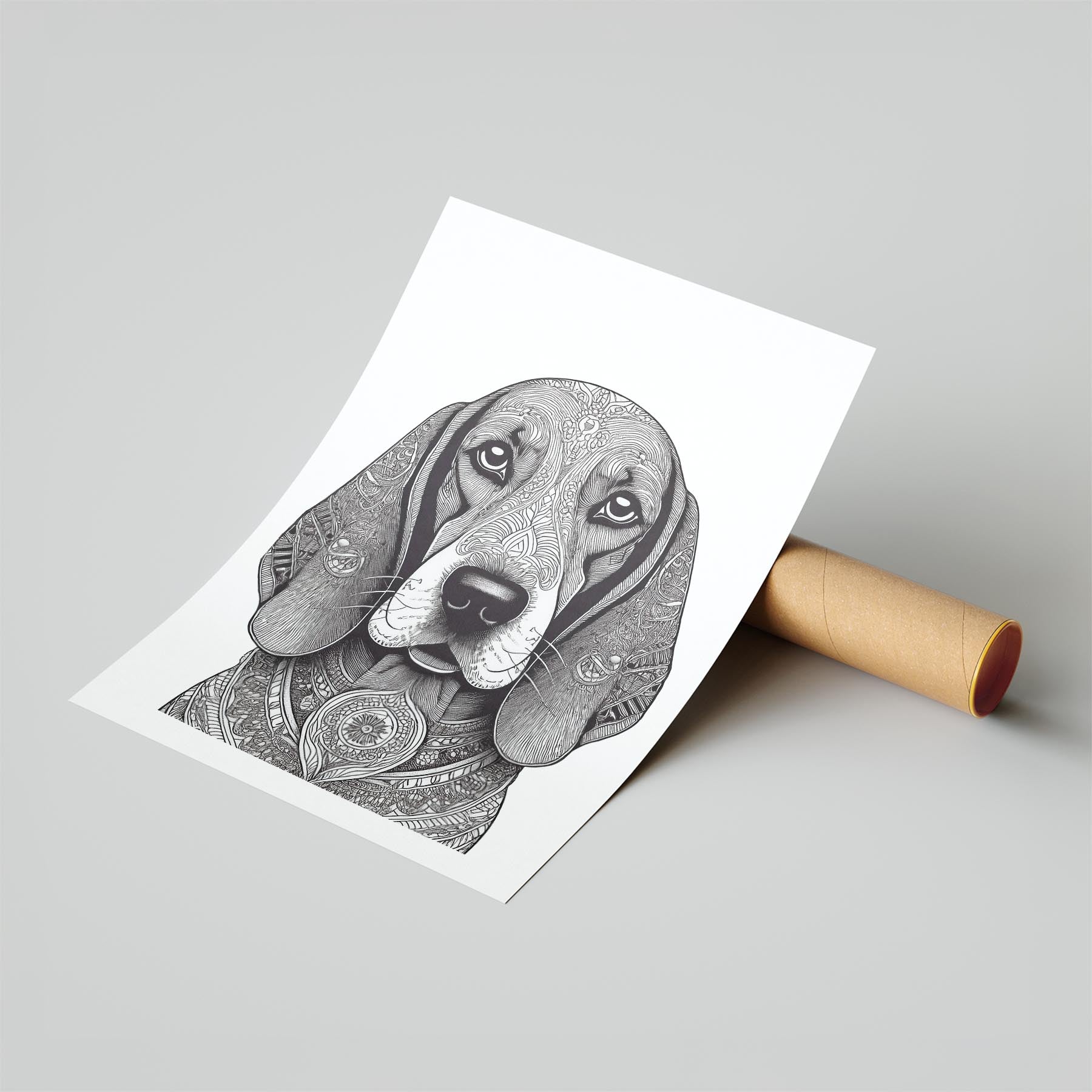 Basset Hound Mandala Black and White Dog Series image 6