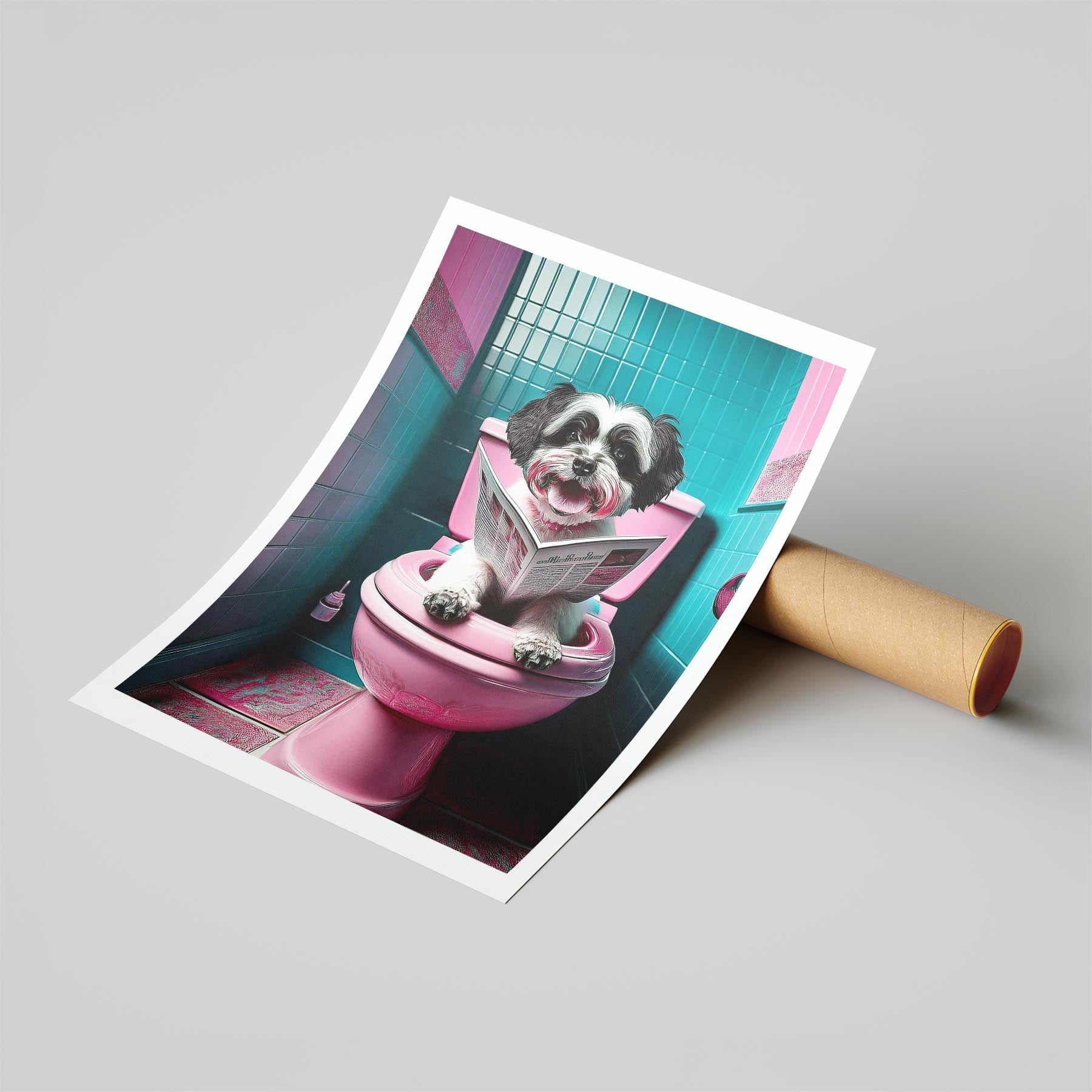 Maltese Toilet Dogs PInk and Turquise image 6