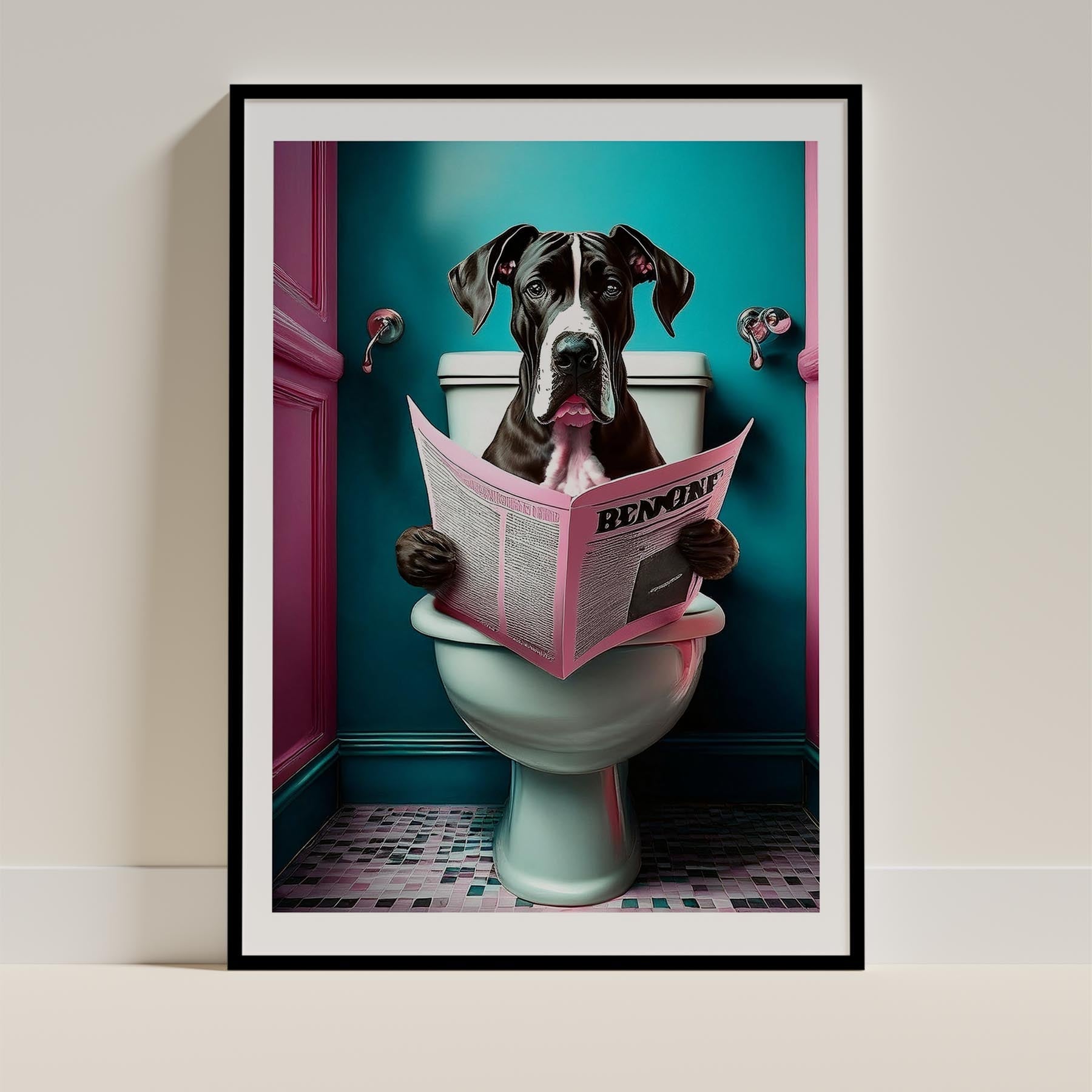 Great Dane Toilet Dogs PInk and Turquise image 0