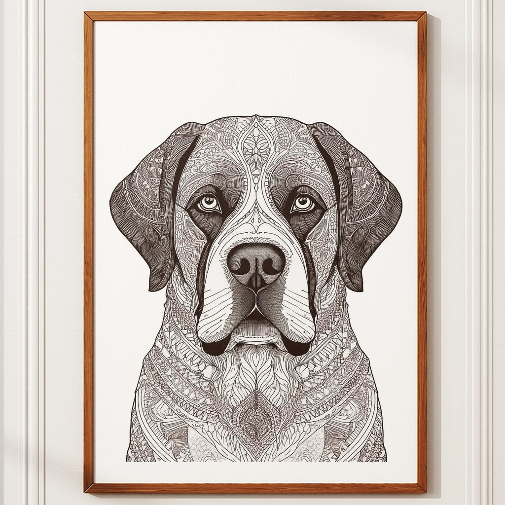 Saint Bernard Mandala Black and White Dog Series image 10