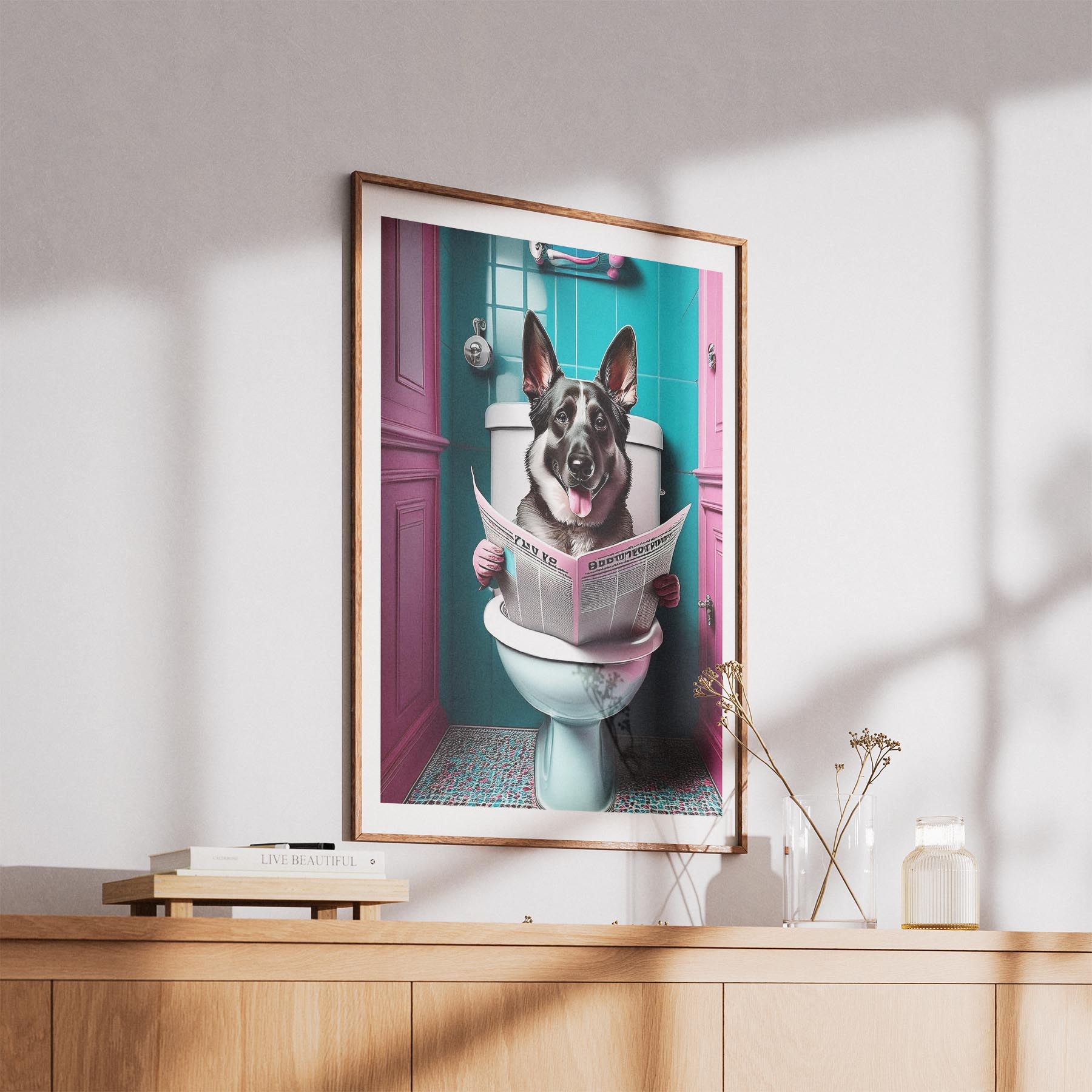 German Shepherd Toilet Dogs PInk and Turquise image 5