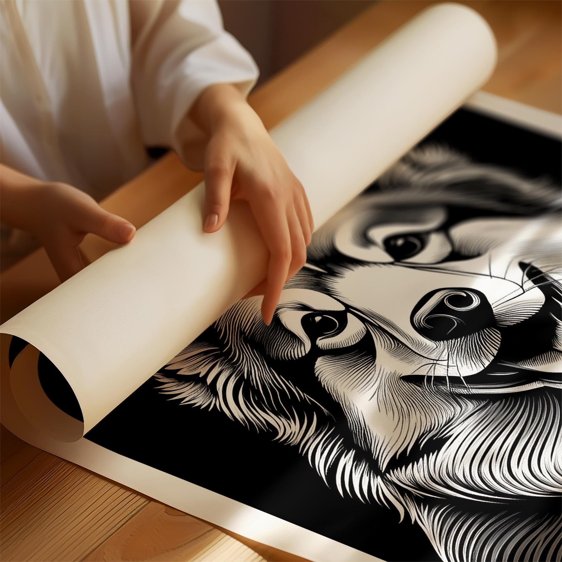 Finnish Lapphund Line Dog Series in Black and White image 1