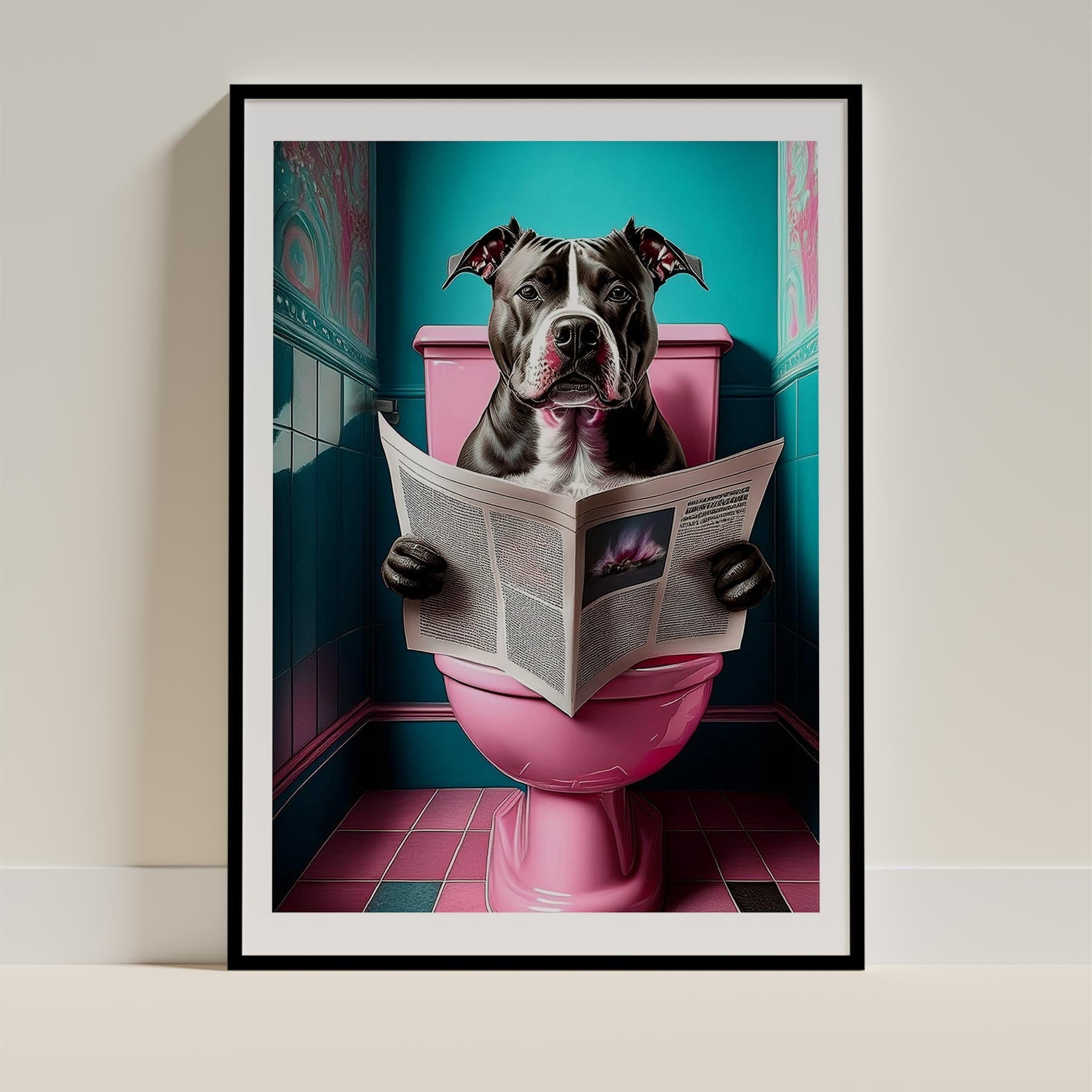 American Pitbull Terrier Toilet Dogs PInk and Turquise image 0