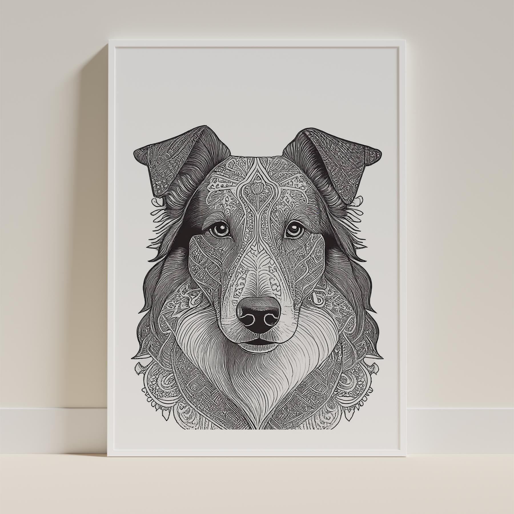 Rough Smooth Collie Mandala Black and White Dog Series image 9