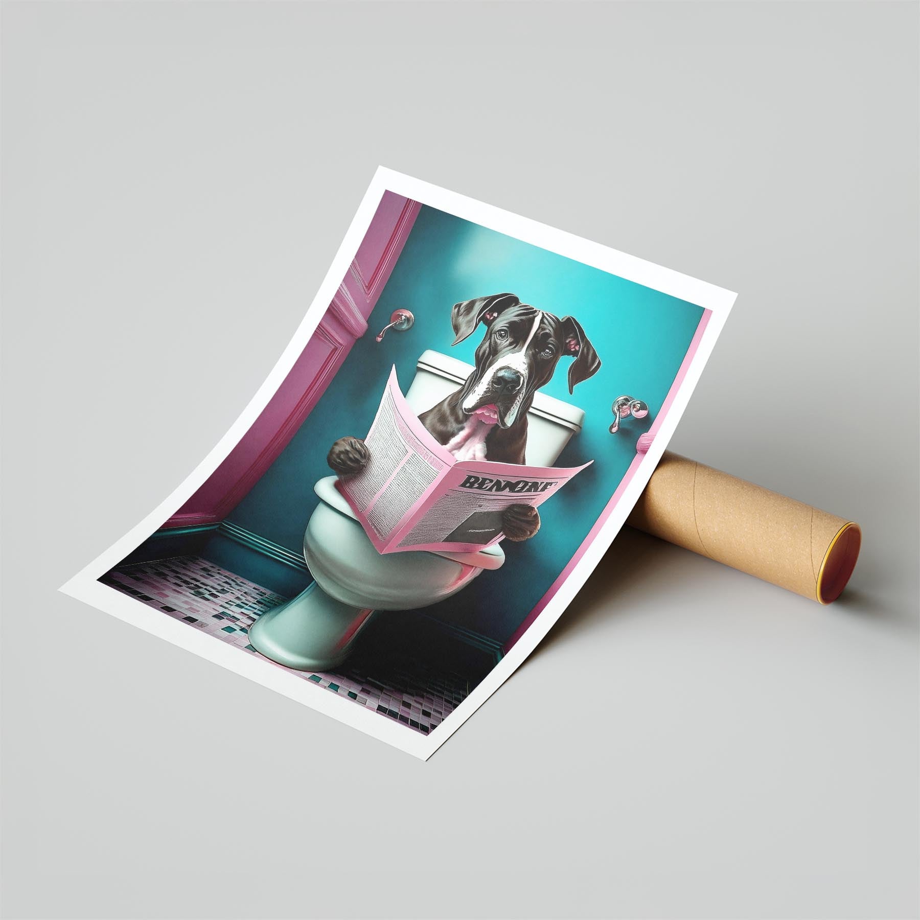 Great Dane Toilet Dogs PInk and Turquise image 6