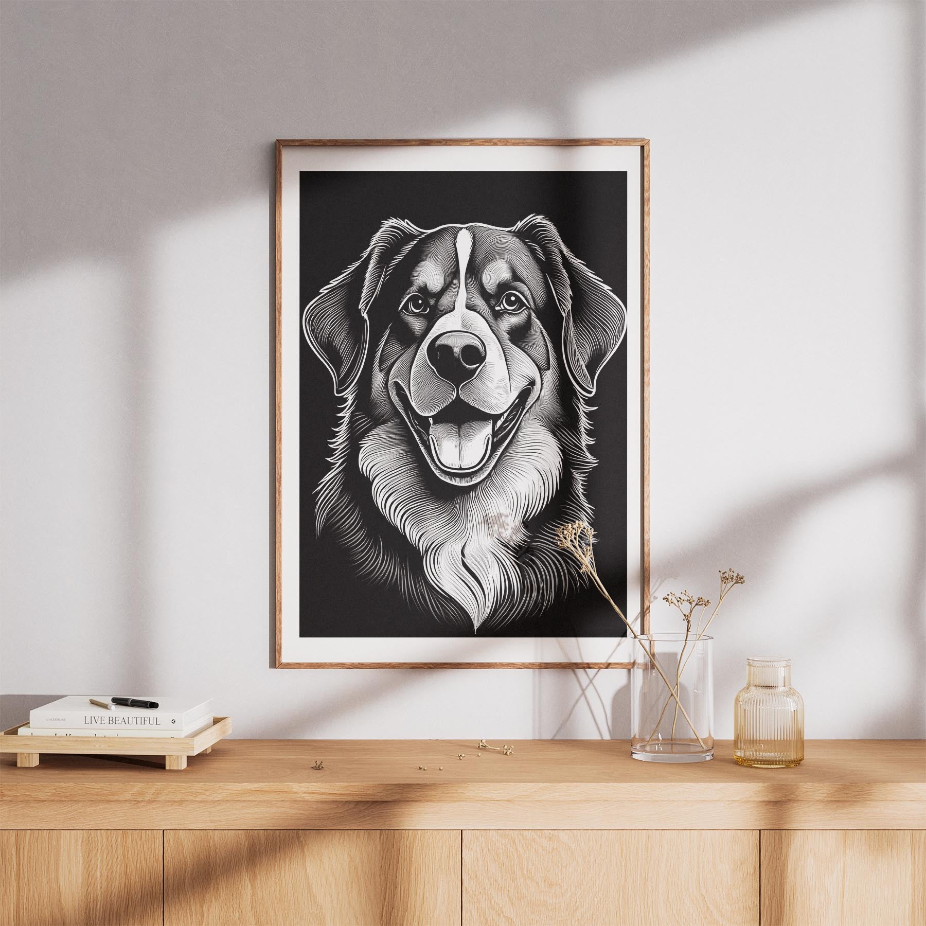 Bernese Mountain Dog Line Dog Series in Black and White image 8