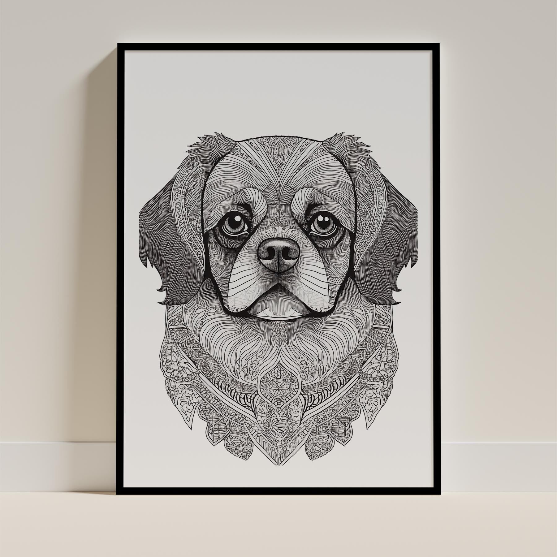 Pekingese Mandala Black and White Dog Series image 0