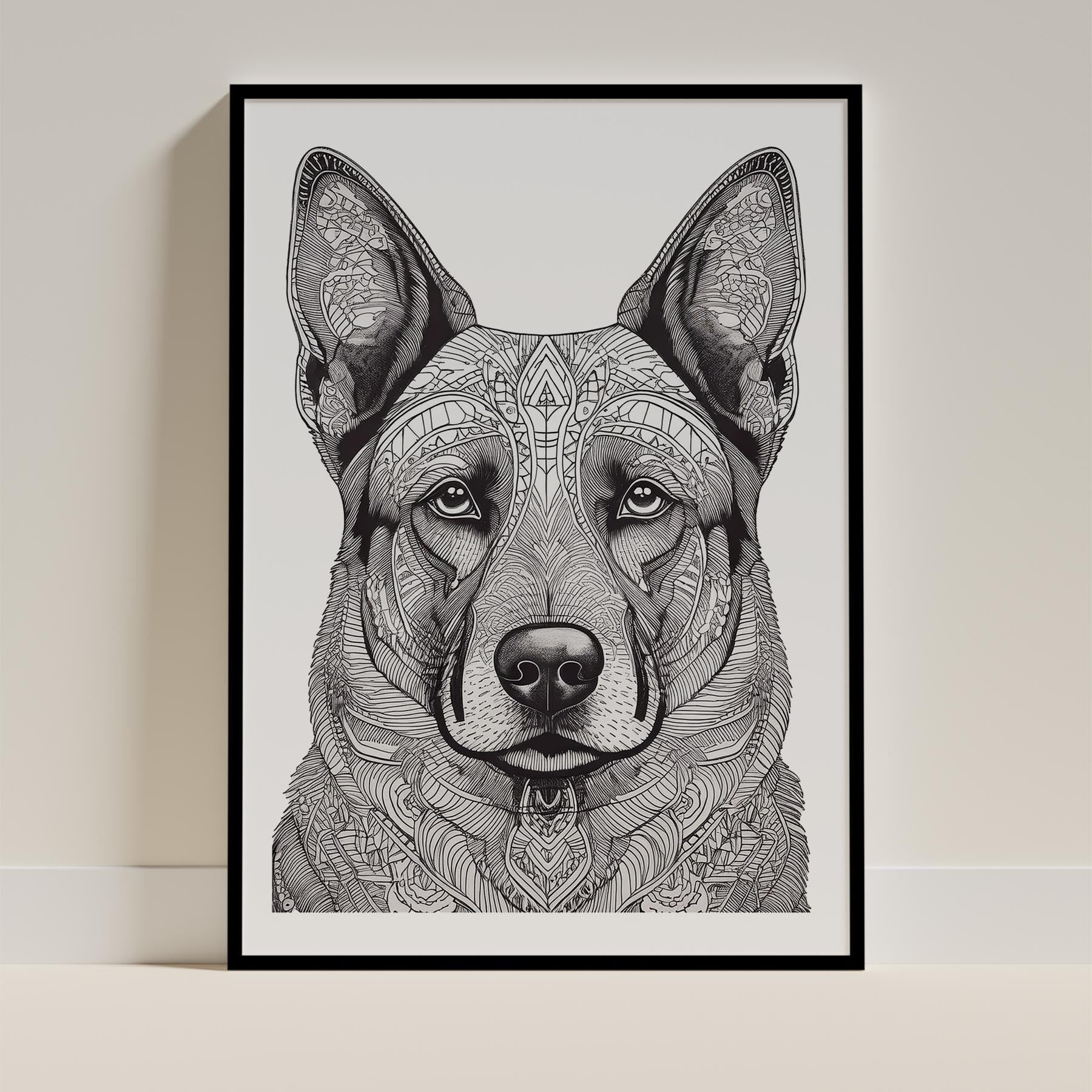 German Shepherd Mandala Black and White Dog Series image 0