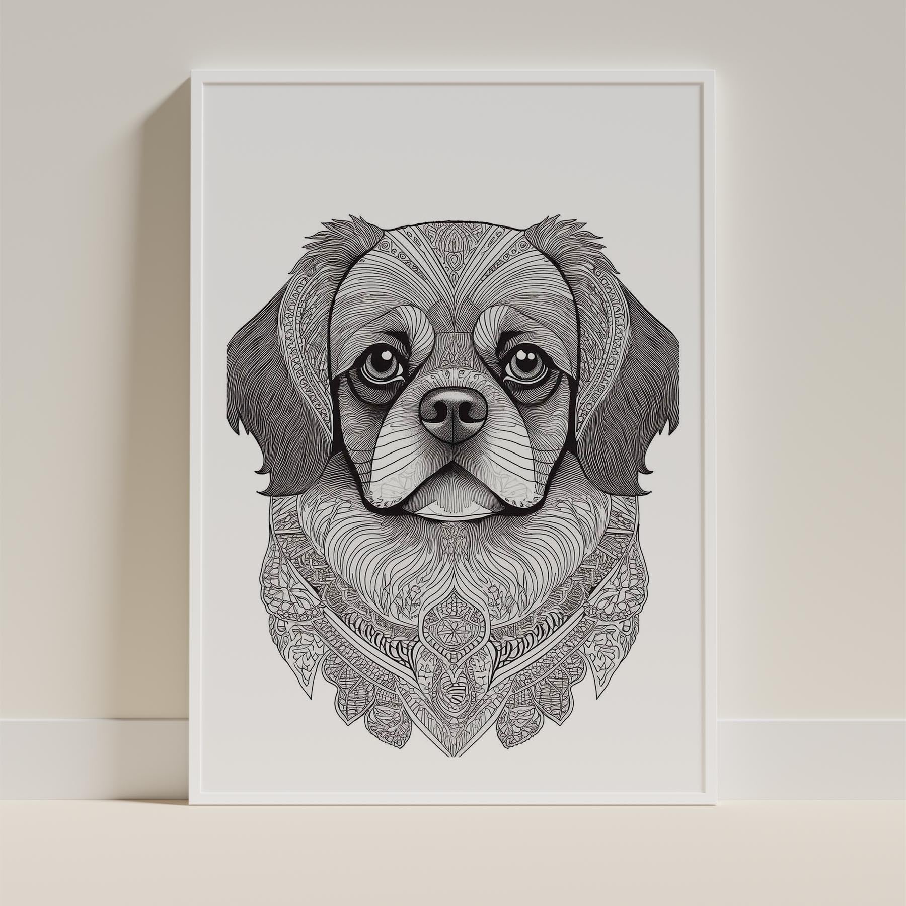 Pekingese Mandala Black and White Dog Series image 9