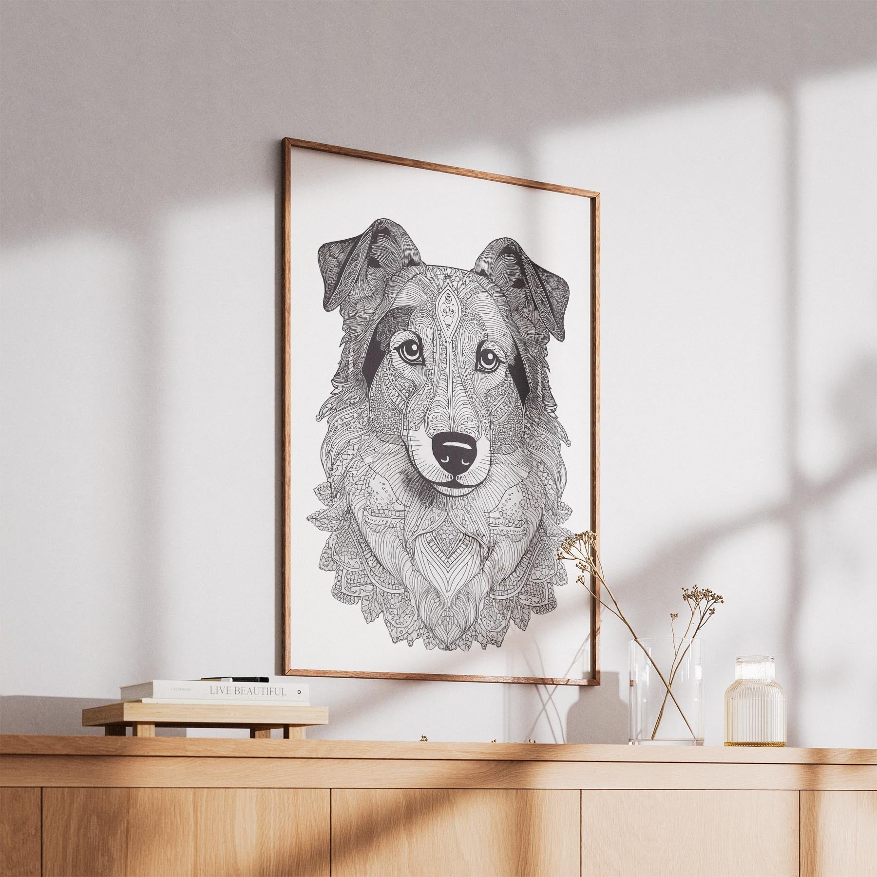 Shetland Sheepdog Mandala Black and White Dog Series image 5