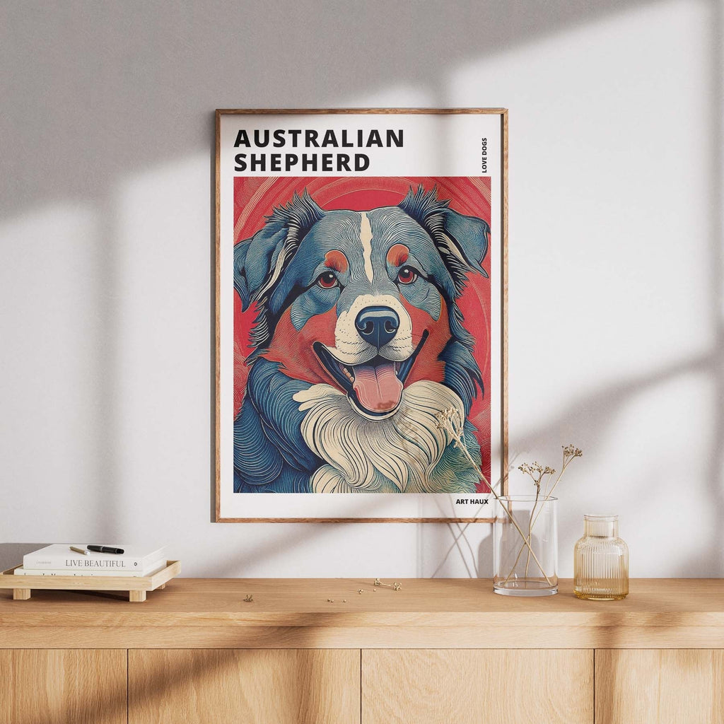 Australian Shepherd Hokusai Japanese Inspired Dog Series with Text image 7