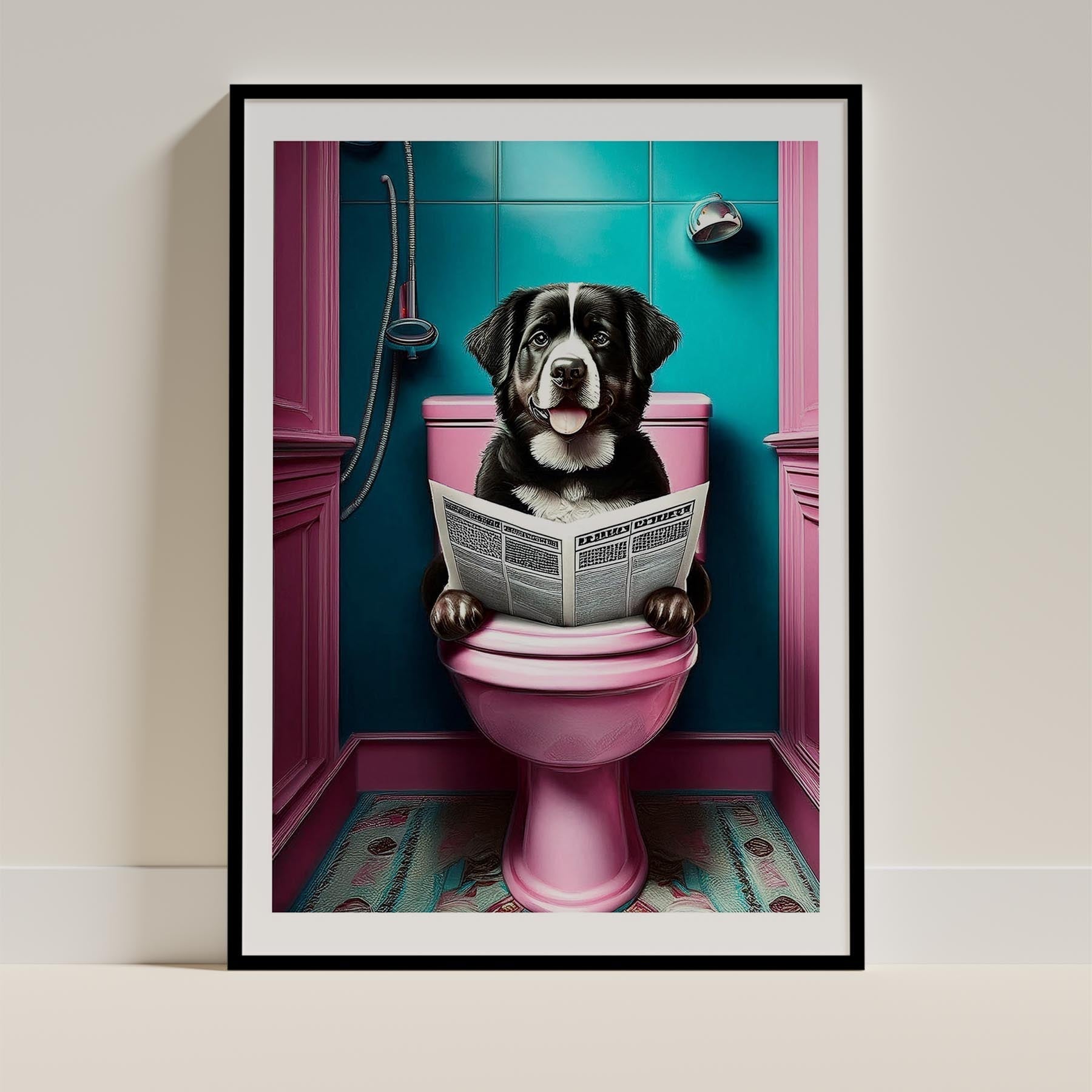 Bernese Mountain Dog Toilet Dogs PInk and Turquise image 0
