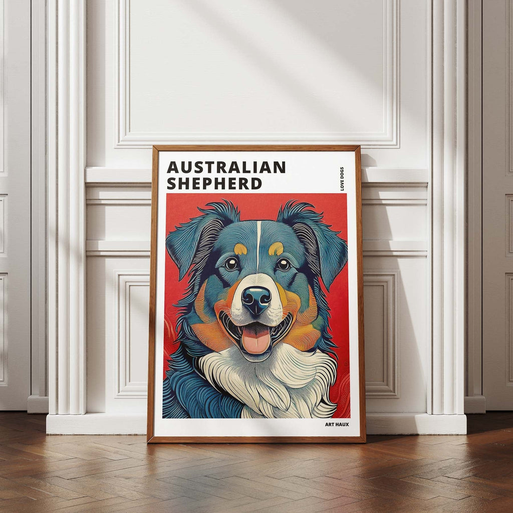 Australian Shepherd Hokusai Japanese Inspired Dog Series with Text image 4