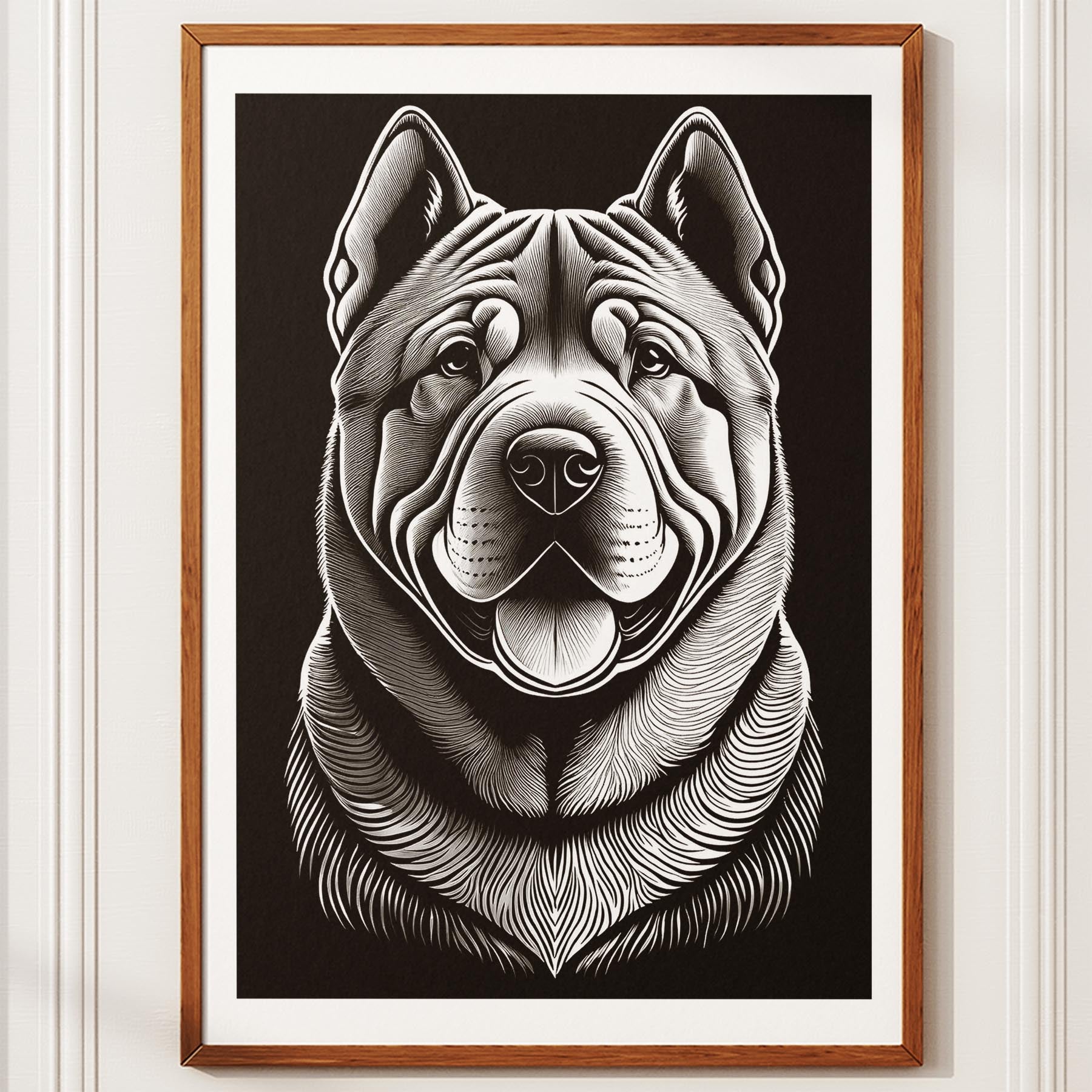Shar Pei Line Dog Series in Black and White image 10