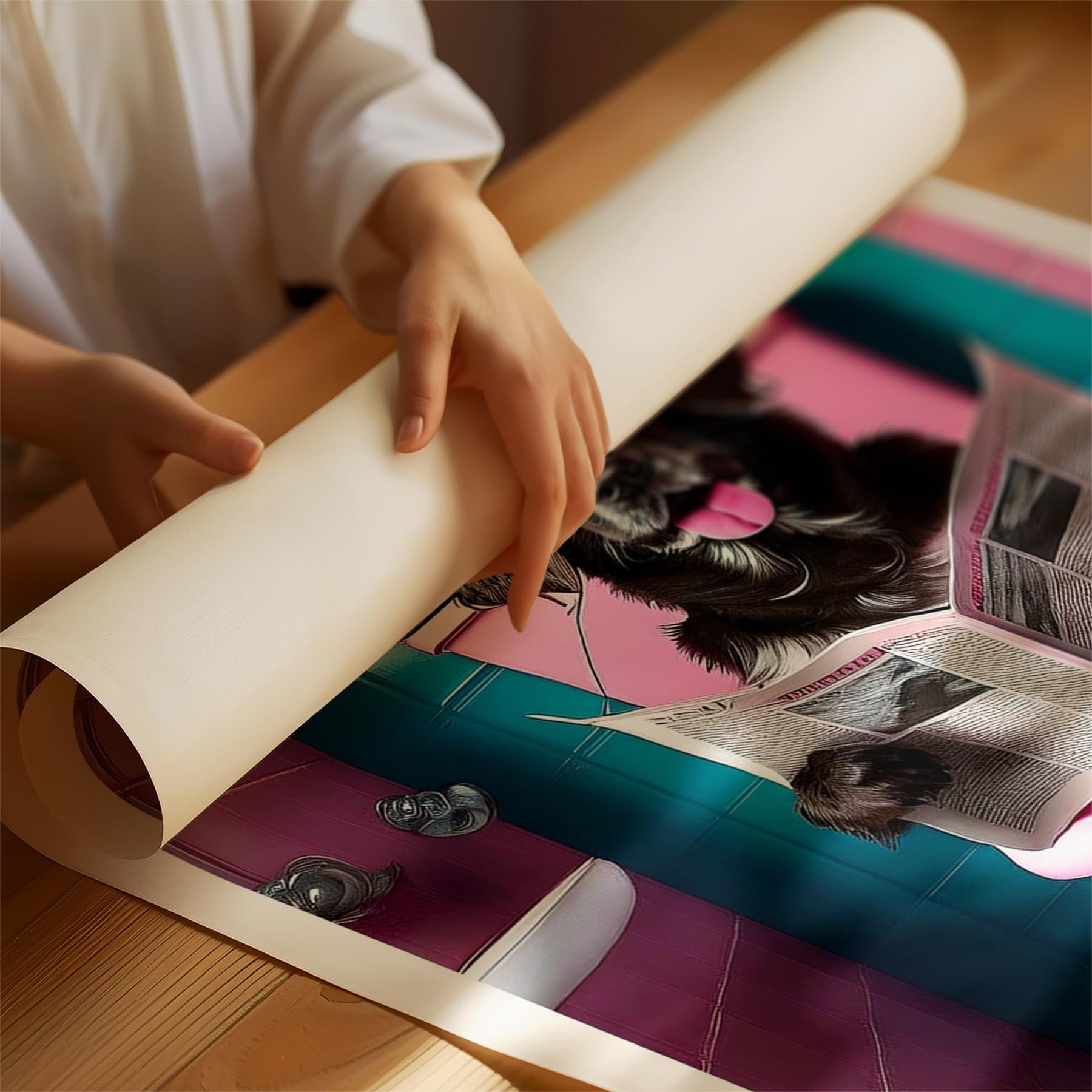 Curly Coated Retriever Toilet Dogs PInk and Turquise image 1