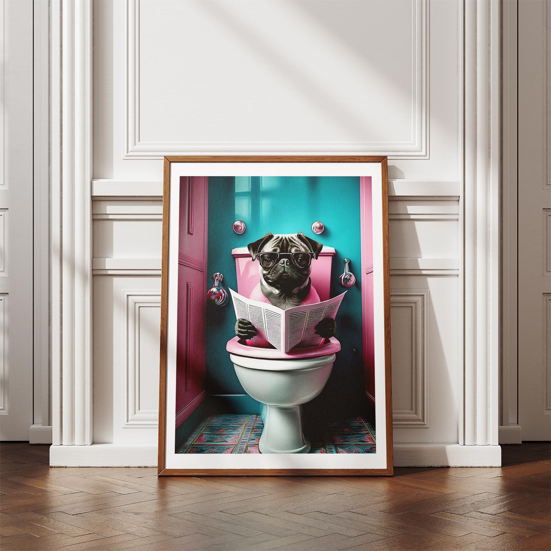 Pug Toilet Dogs PInk and Turquise image 4