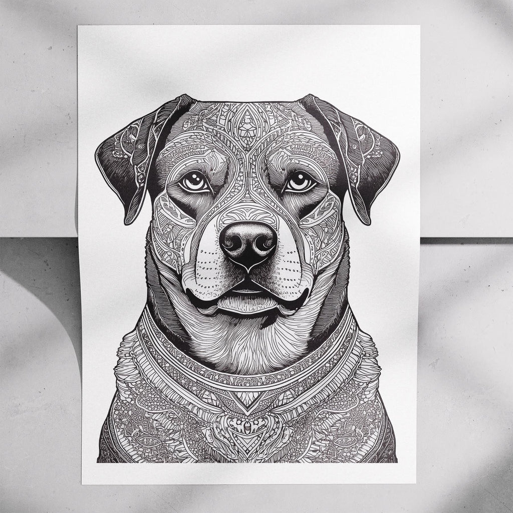 Rottweiler Mandala Black and White Dog Series image 7