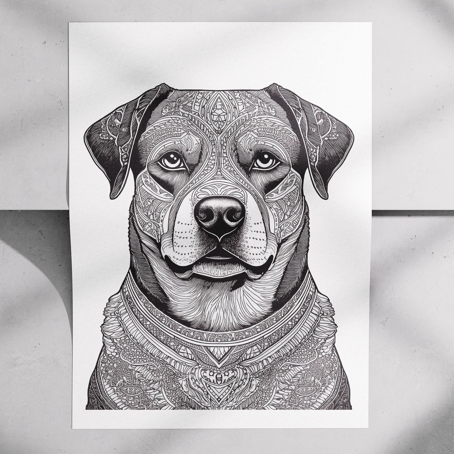Rottweiler Mandala Black and White Dog Series image 7