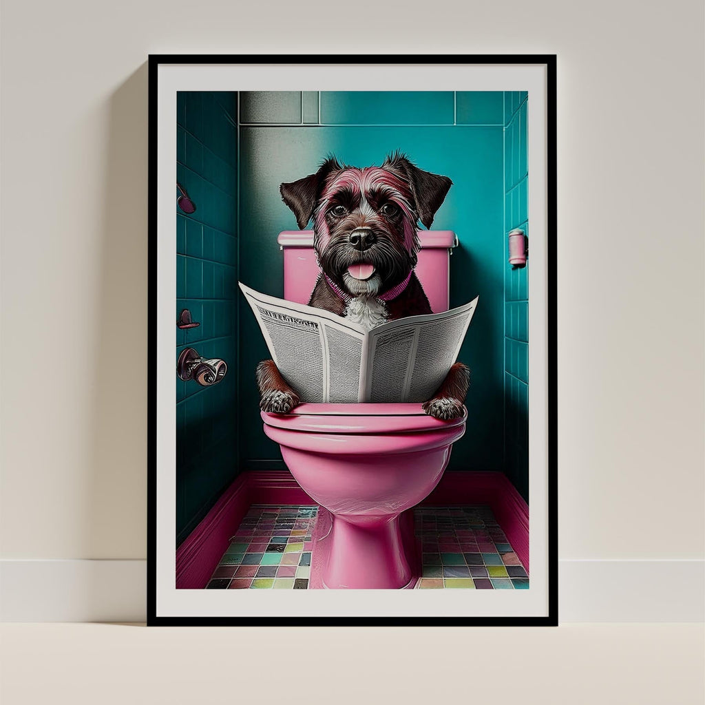 Border Terrier Toilet Dogs PInk and Turquise image 0