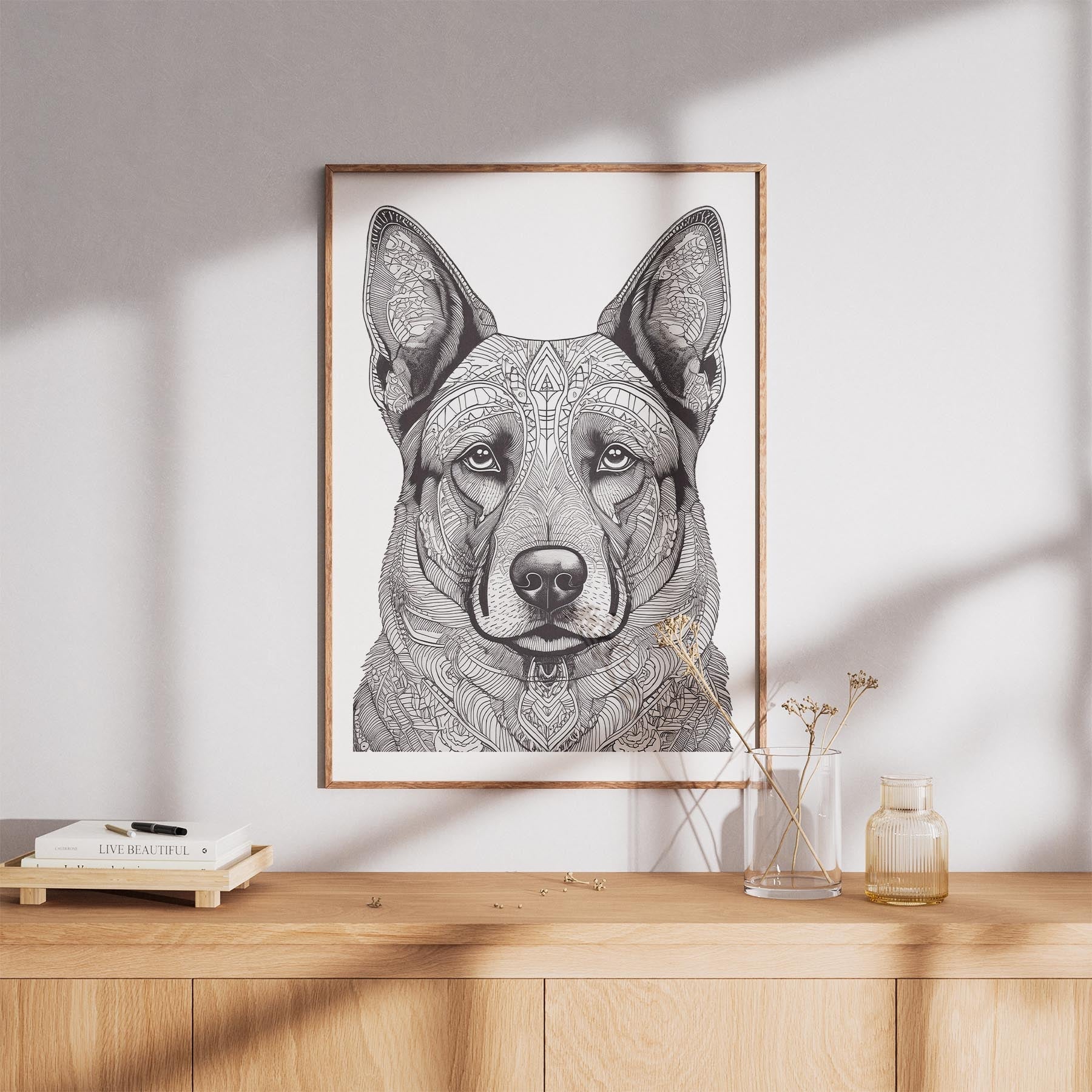 German Shepherd Mandala Black and White Dog Series image 8