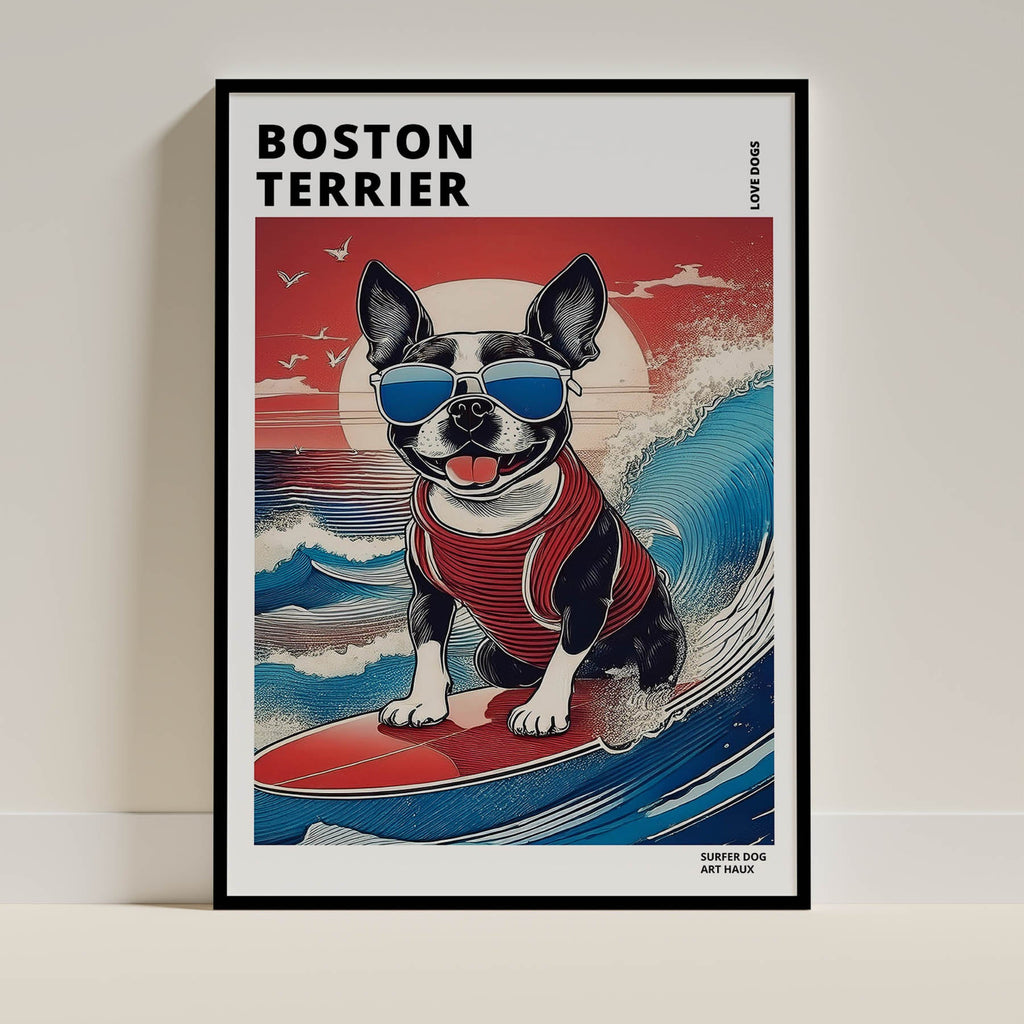 Boston Terrier Hokosai Surfer Dogs 2 image 0