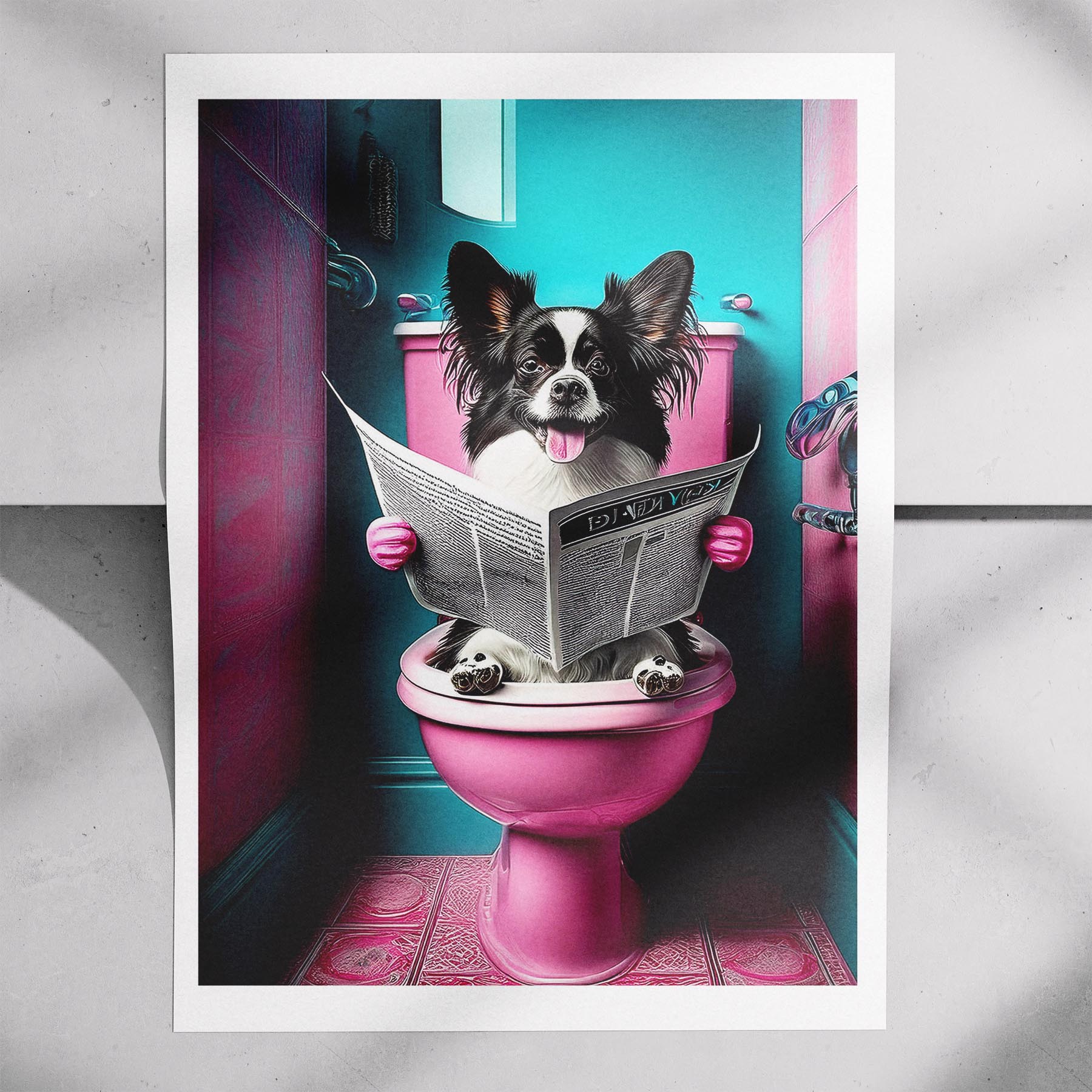 Papillon Toilet Dogs PInk and Turquise image 7