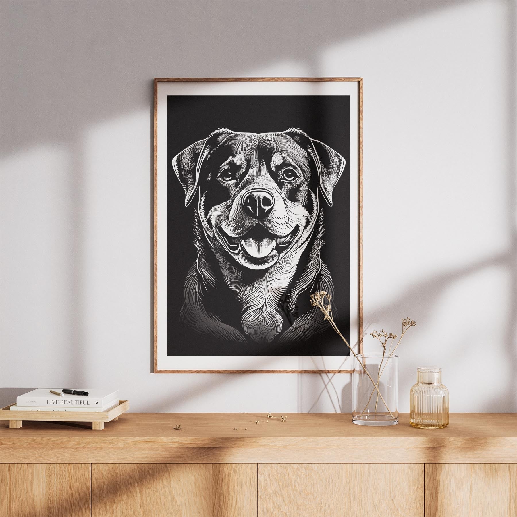 Rottweiler Line Dog Series in Black and White image 8