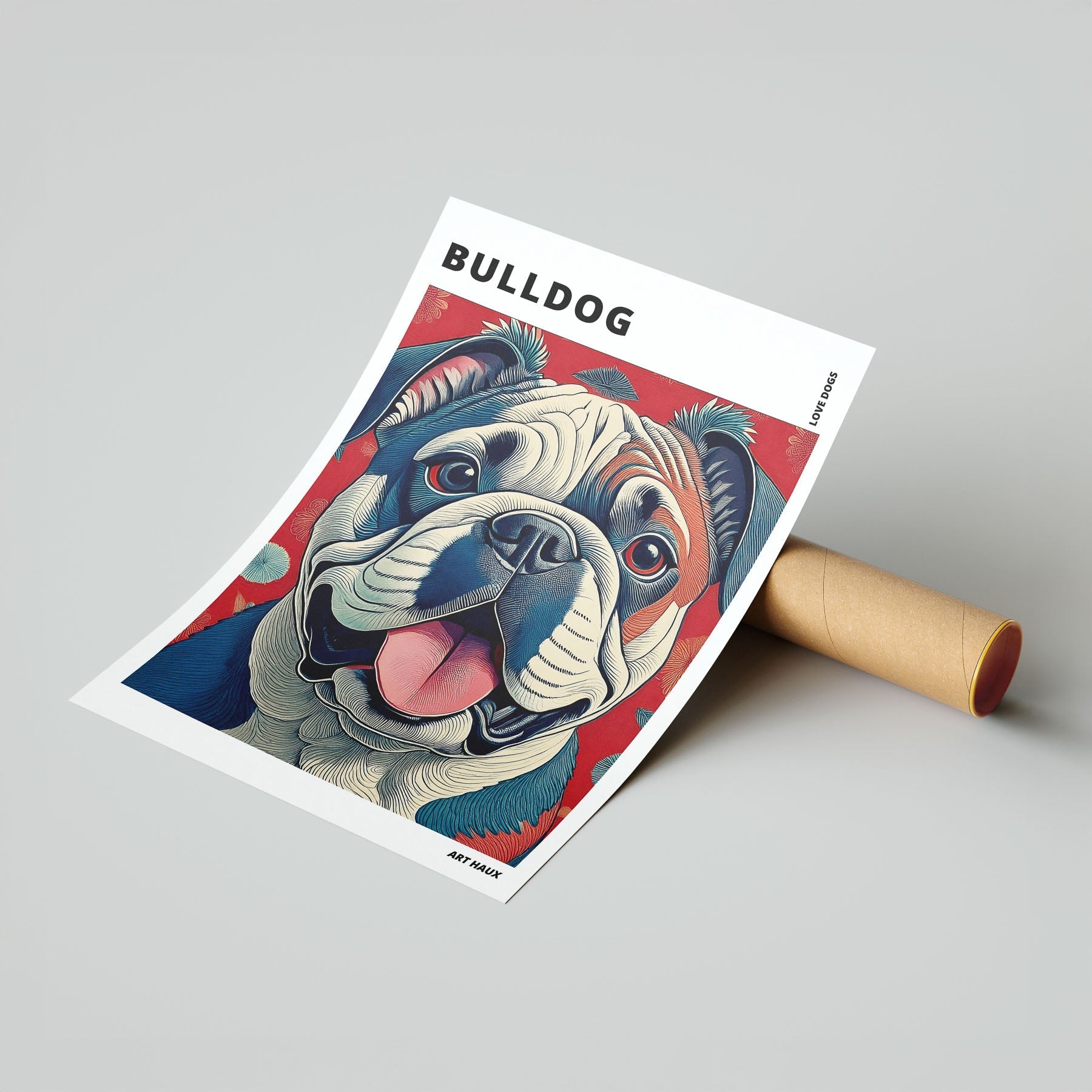Bulldog Hokusai Japanese Inspired Dog Series with Text image 6