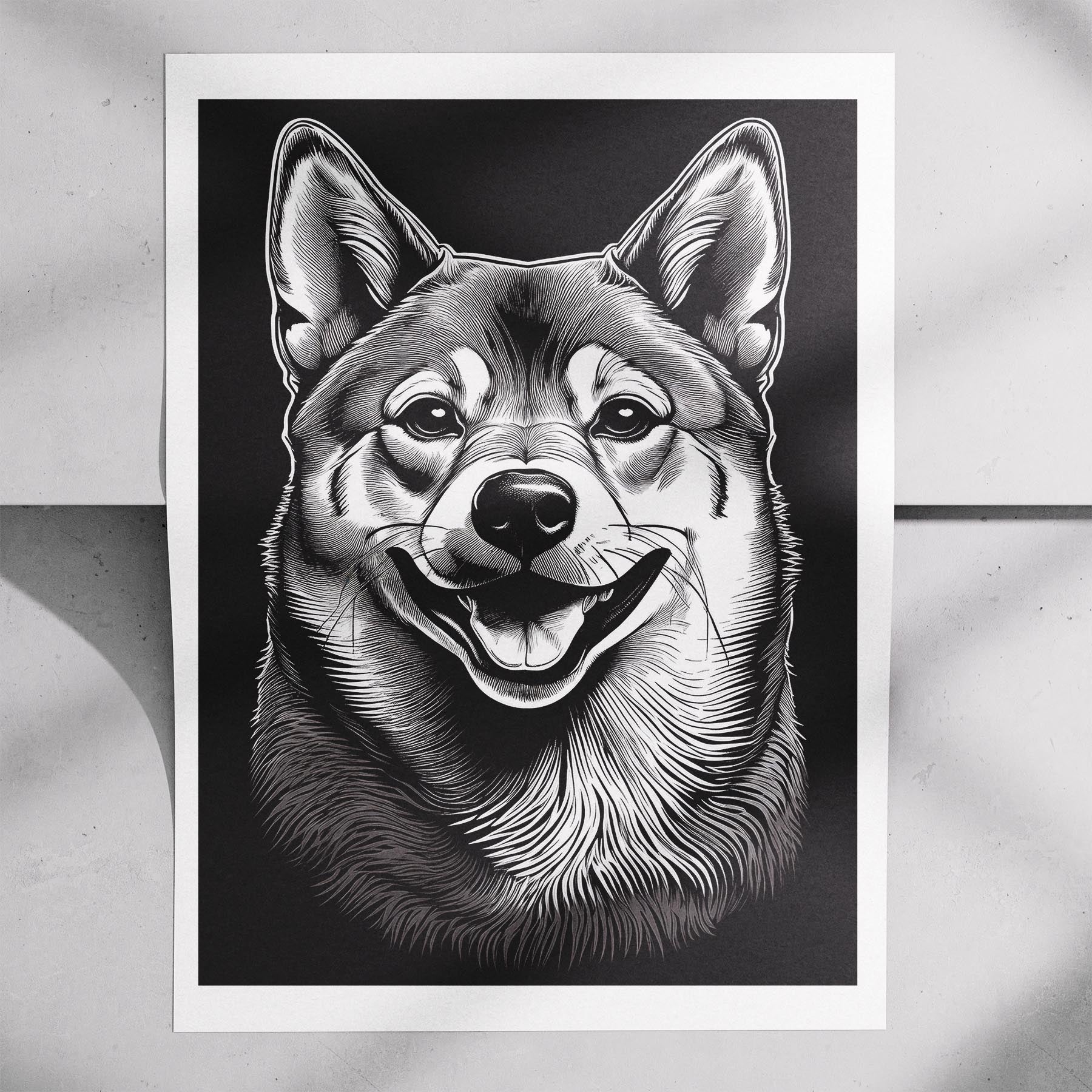 Shiba Line Dog Series in Black and White image 7