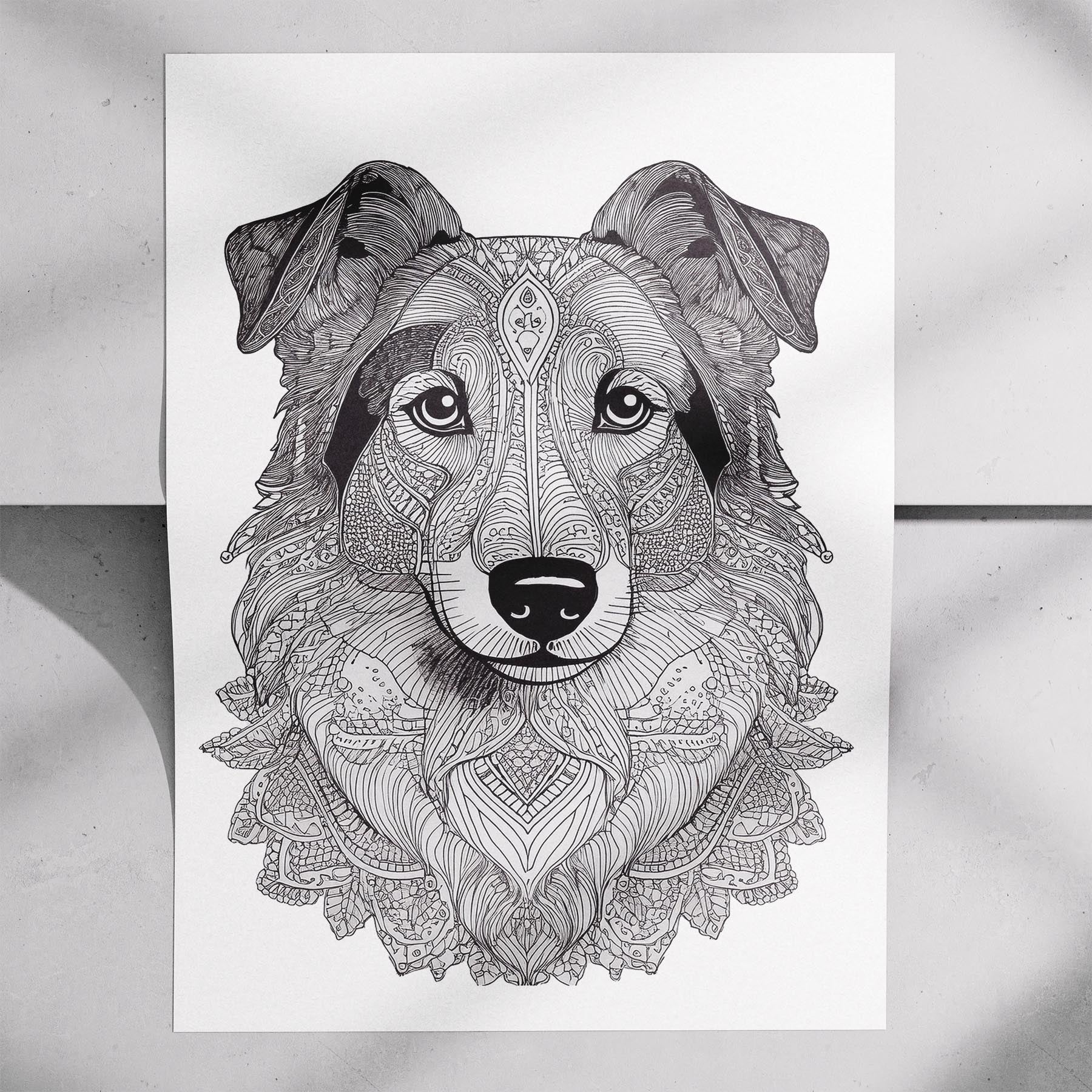 Shetland Sheepdog Mandala Black and White Dog Series image 7