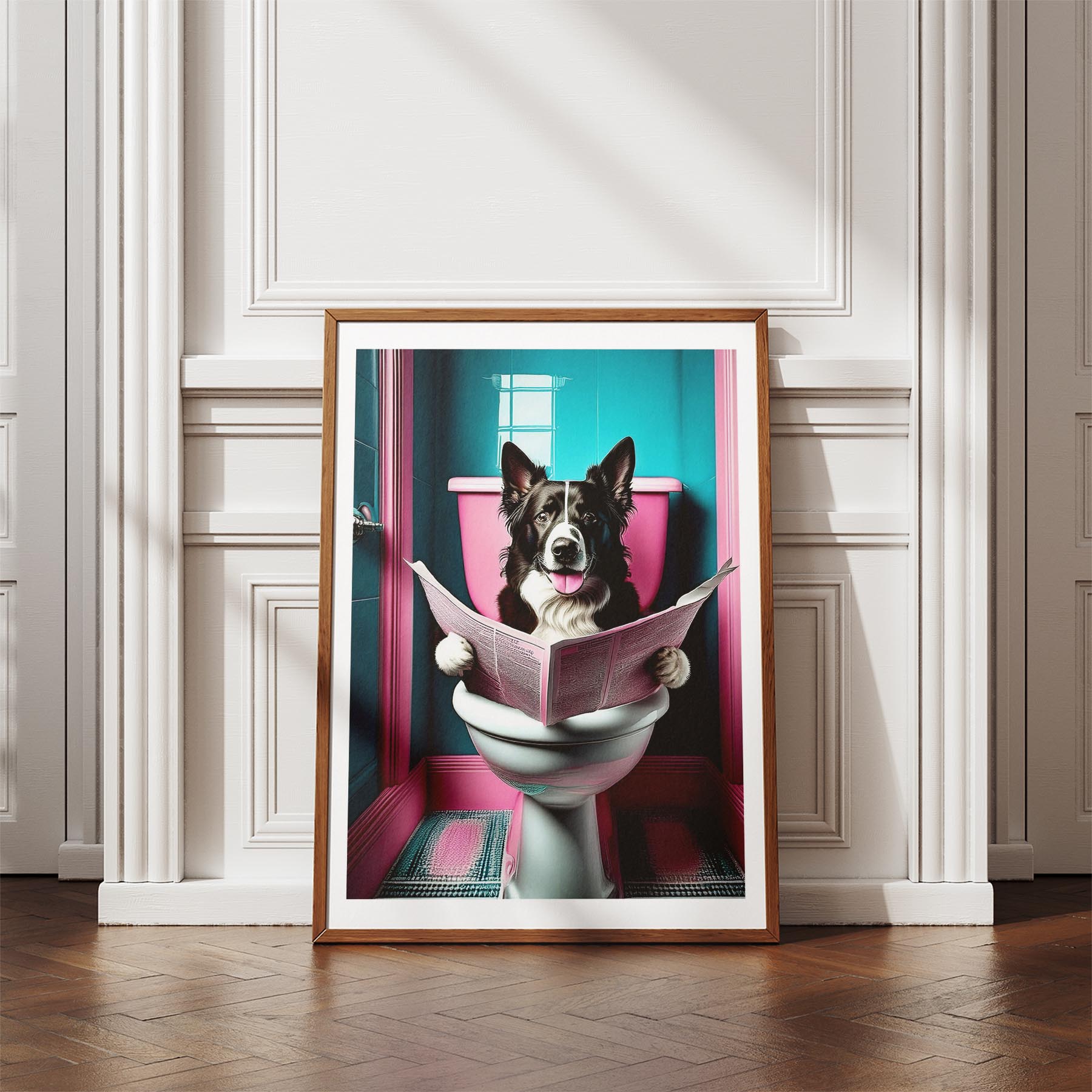 Border Collie Toilet Dogs PInk and Turquise image 4