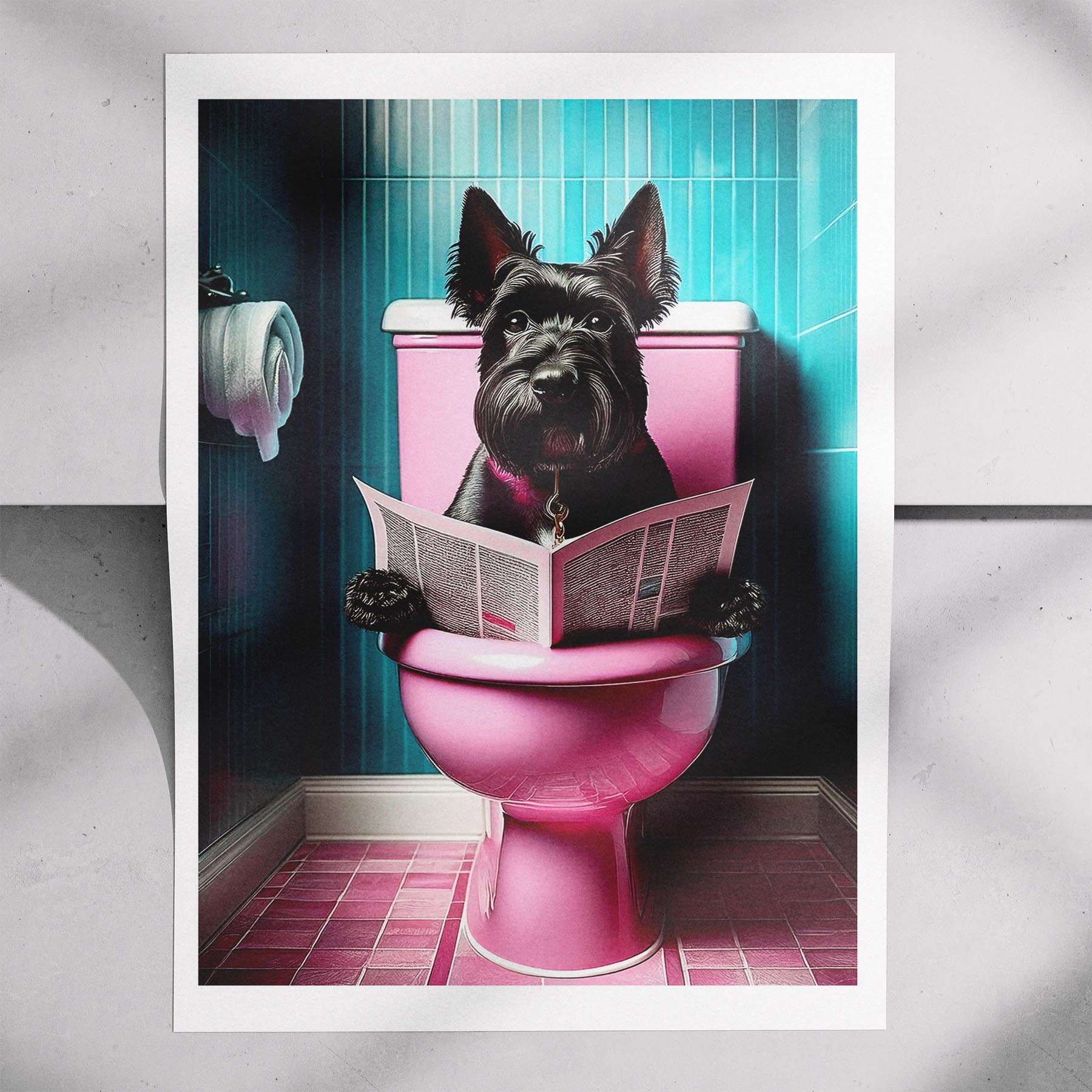 Black Russian Terrier Toilet Dogs PInk and Turquise image 7