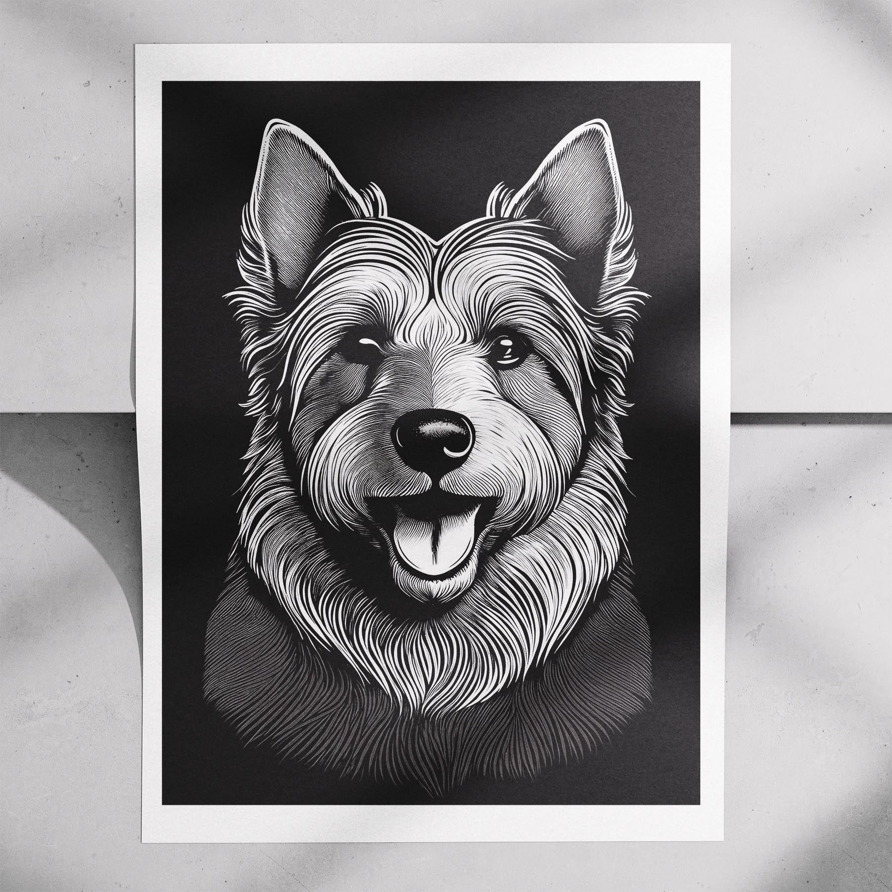 Australian Terrier Line Dog Series in Black and White image 7