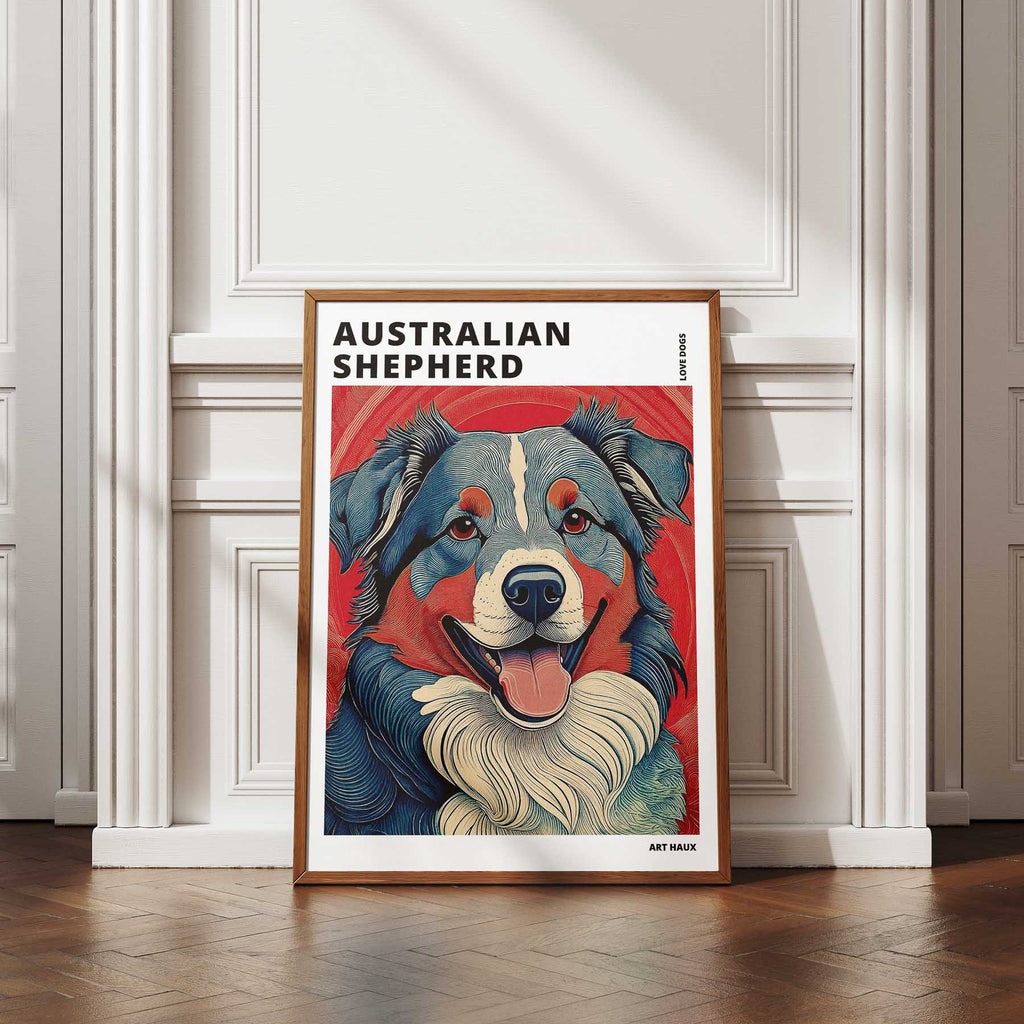 Australian Shepherd Hokusai Japanese Inspired Dog Series with Text image 4