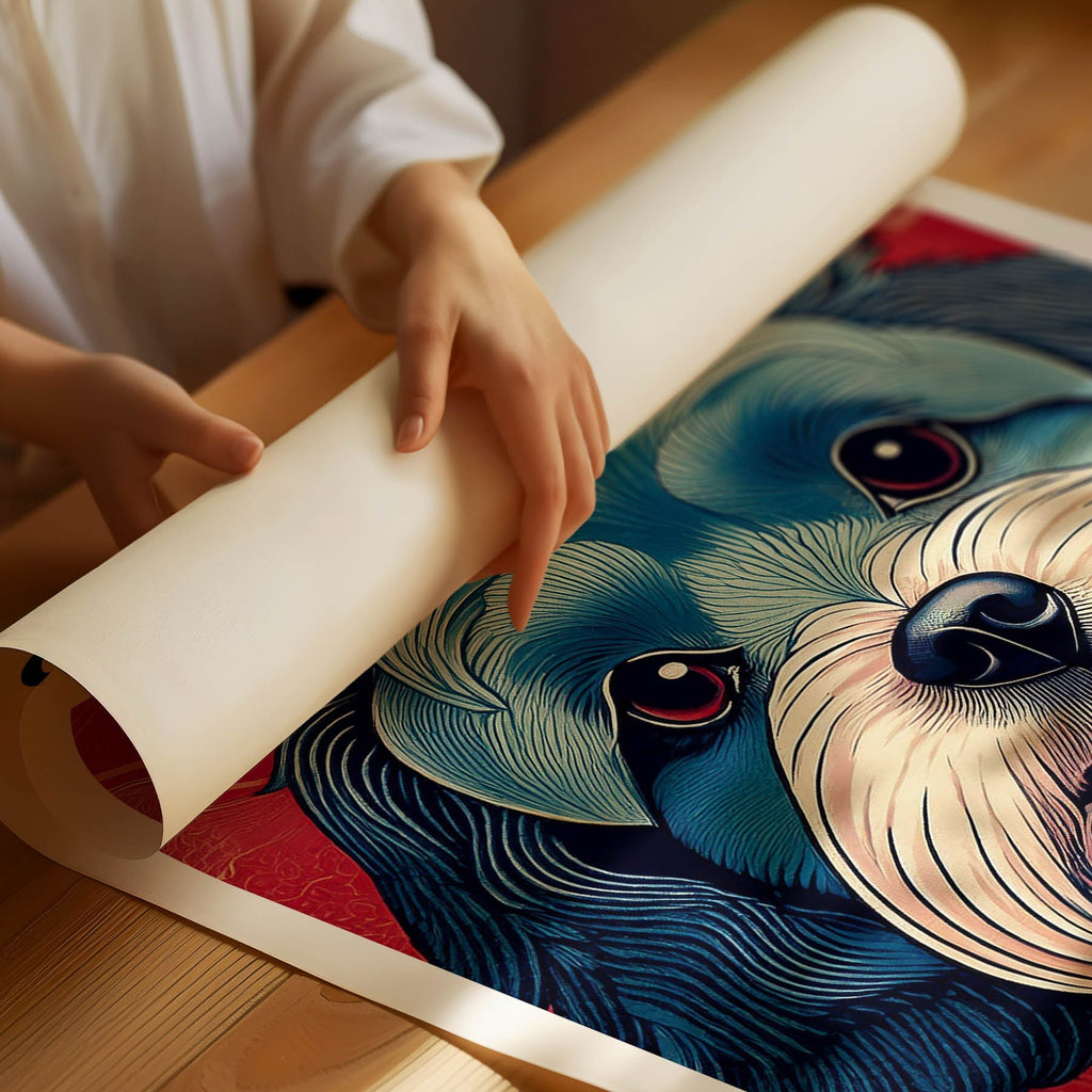 Cavoodle Hokusai Japanese Inspired Dog Series with Text image 1