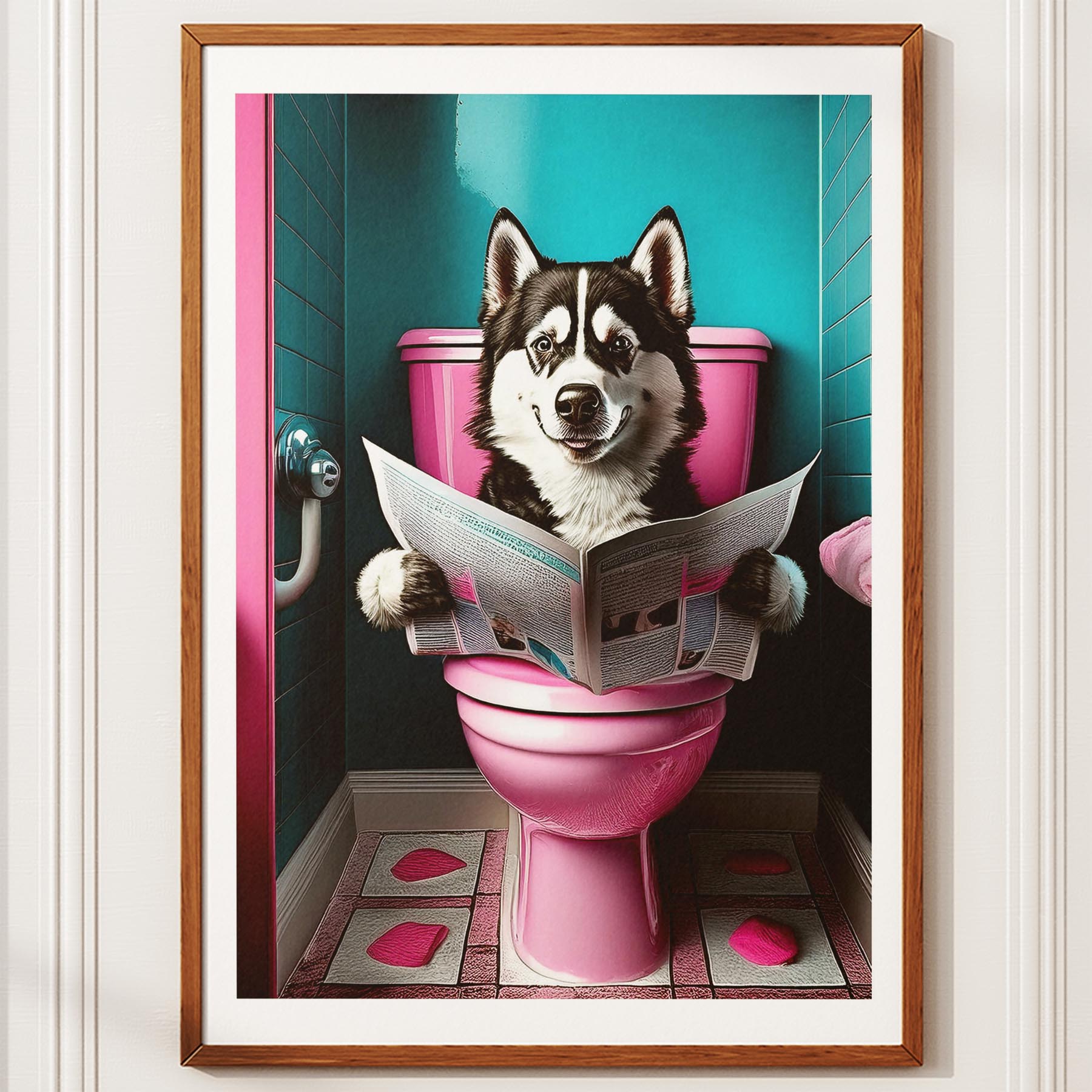 Siberian Husky Toilet Dogs PInk and Turquise image 10