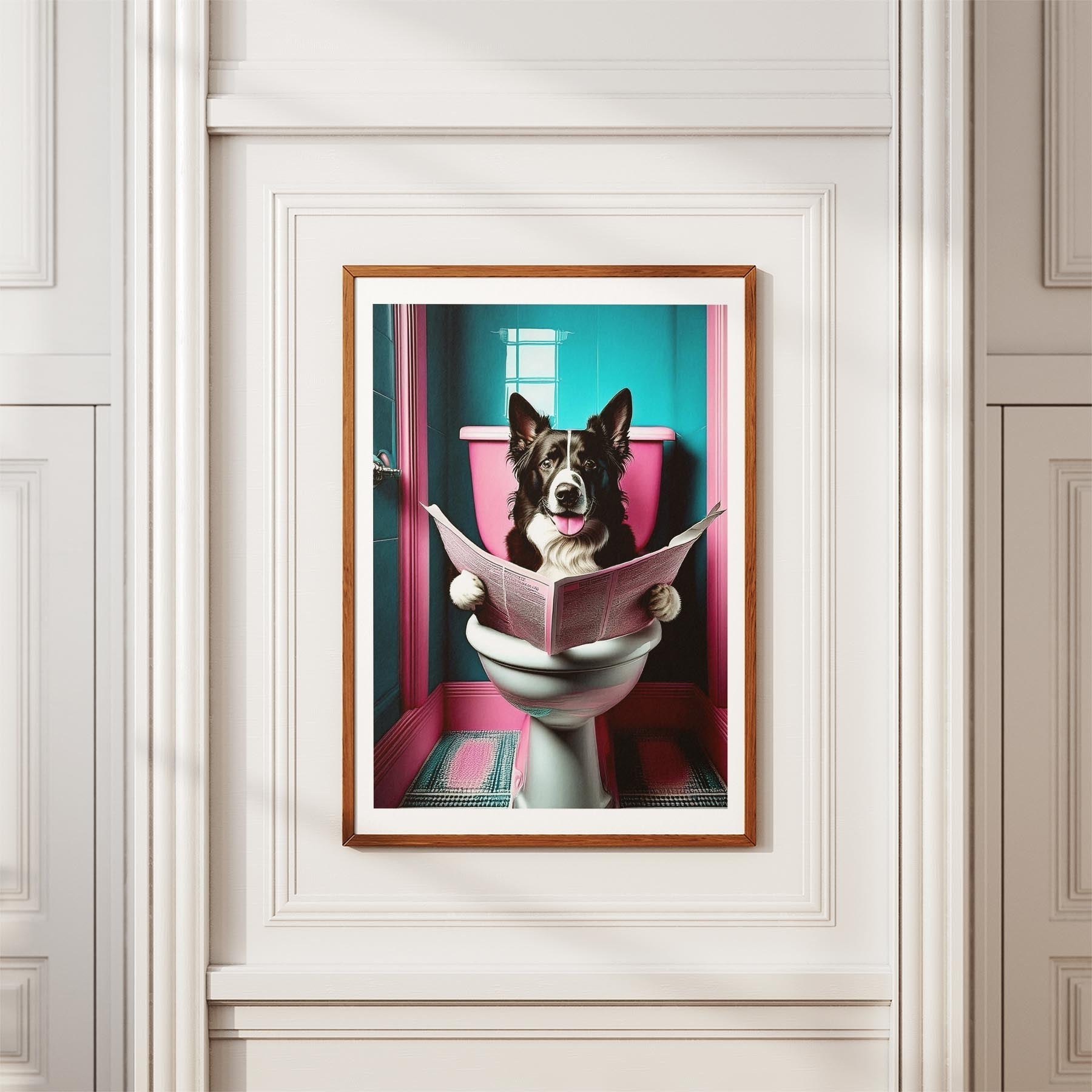 Border Collie Toilet Dogs PInk and Turquise image 3