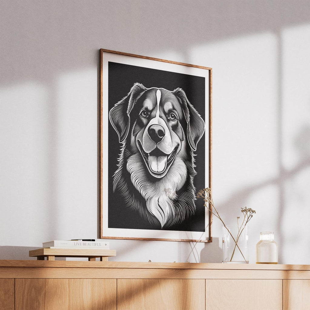 Bernese Mountain Dog Line Dog Series in Black and White image 5