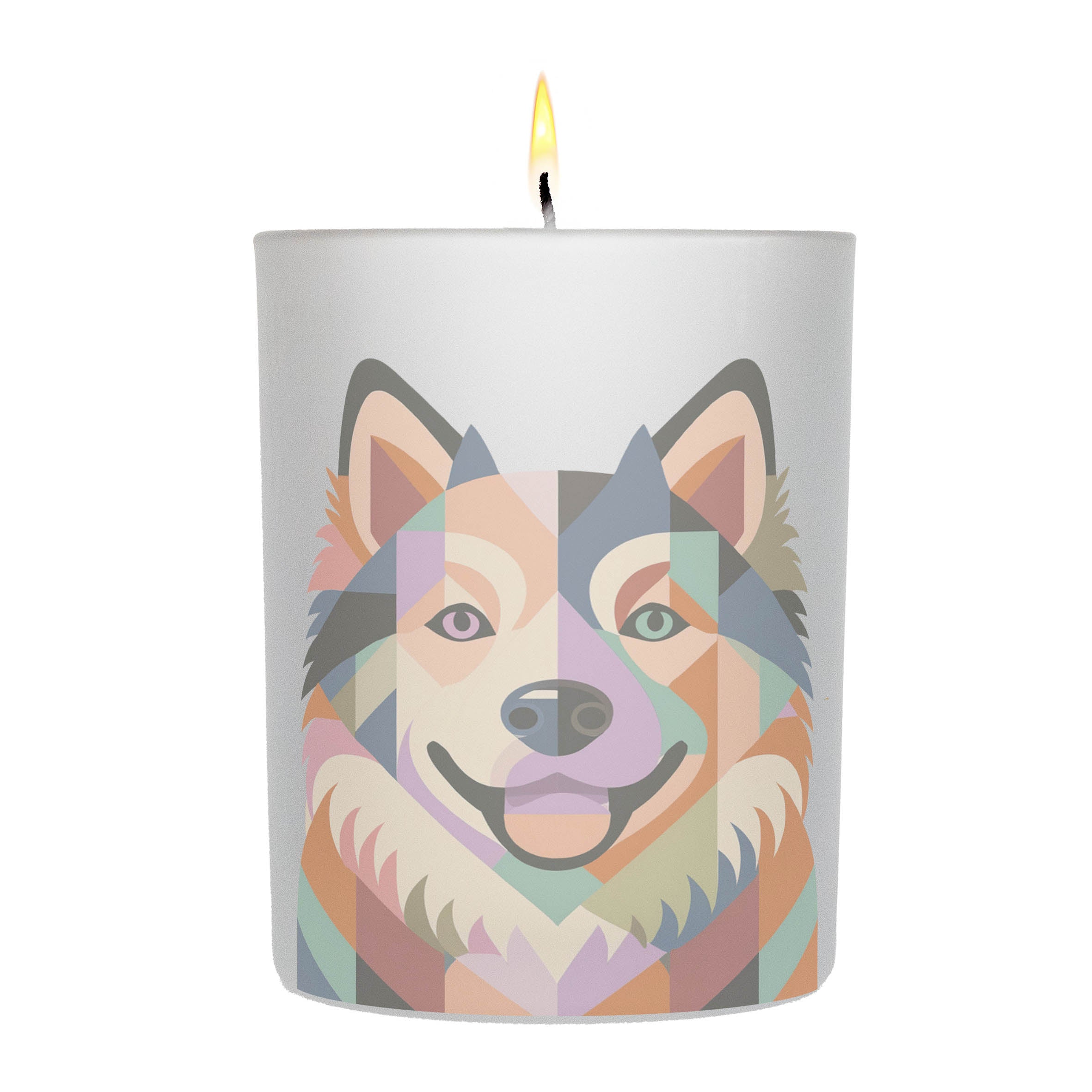 American Eskimo Dog Graphic Retro Chic Frosted Candle