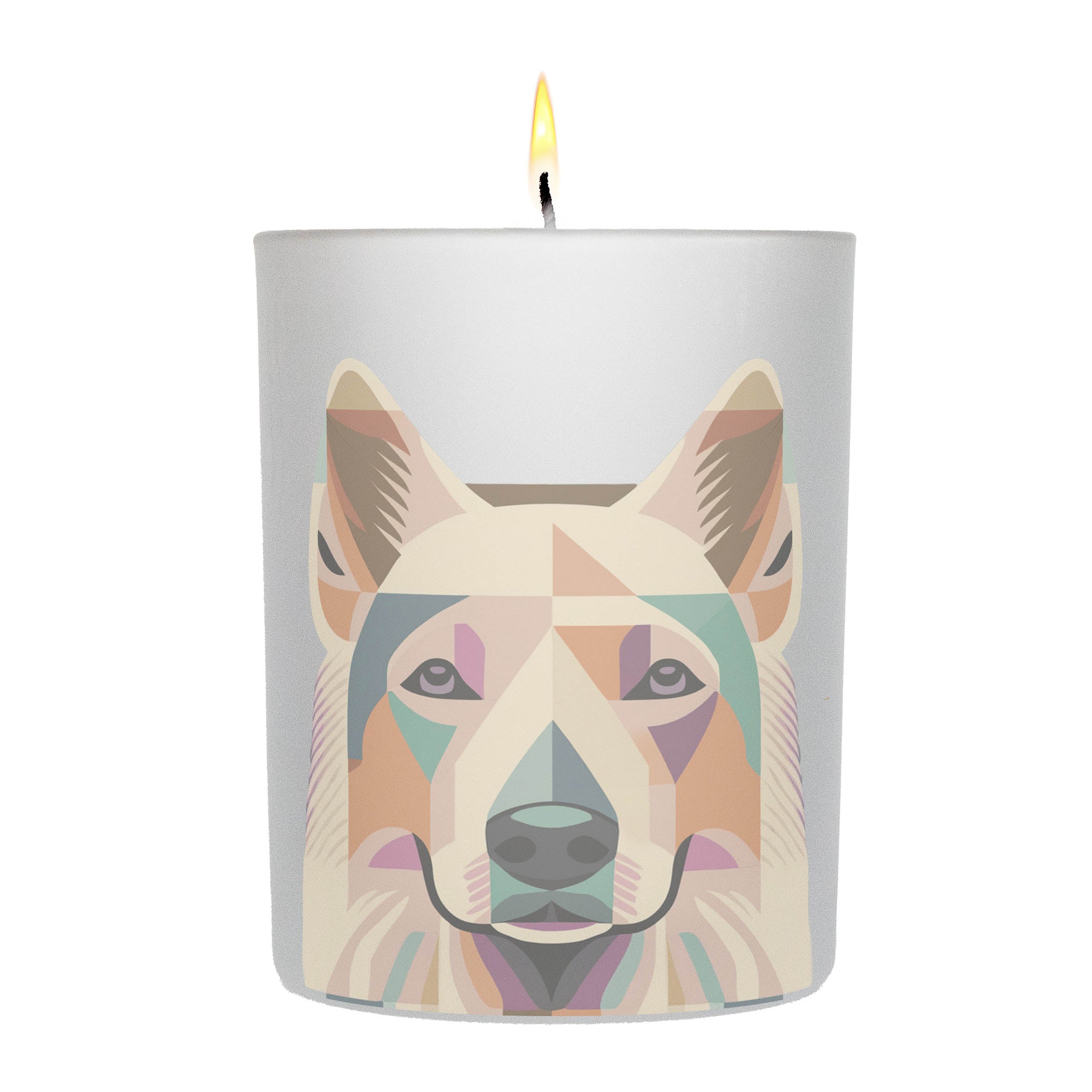 White Swiss Shepherd Graphic Retro Chic Frosted Candle