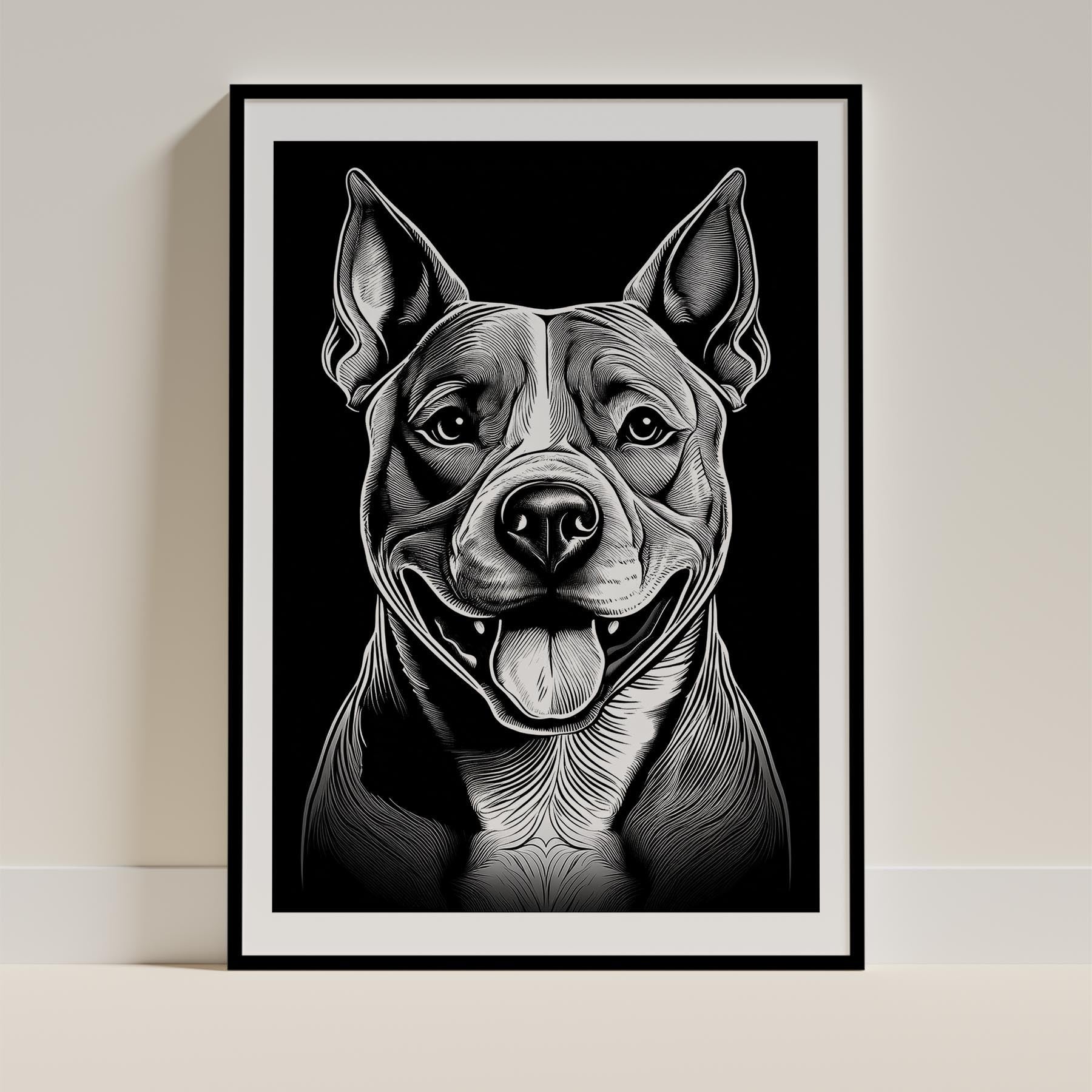 American Staffordshire Terrier Line Dog Series in Black and White image 0
