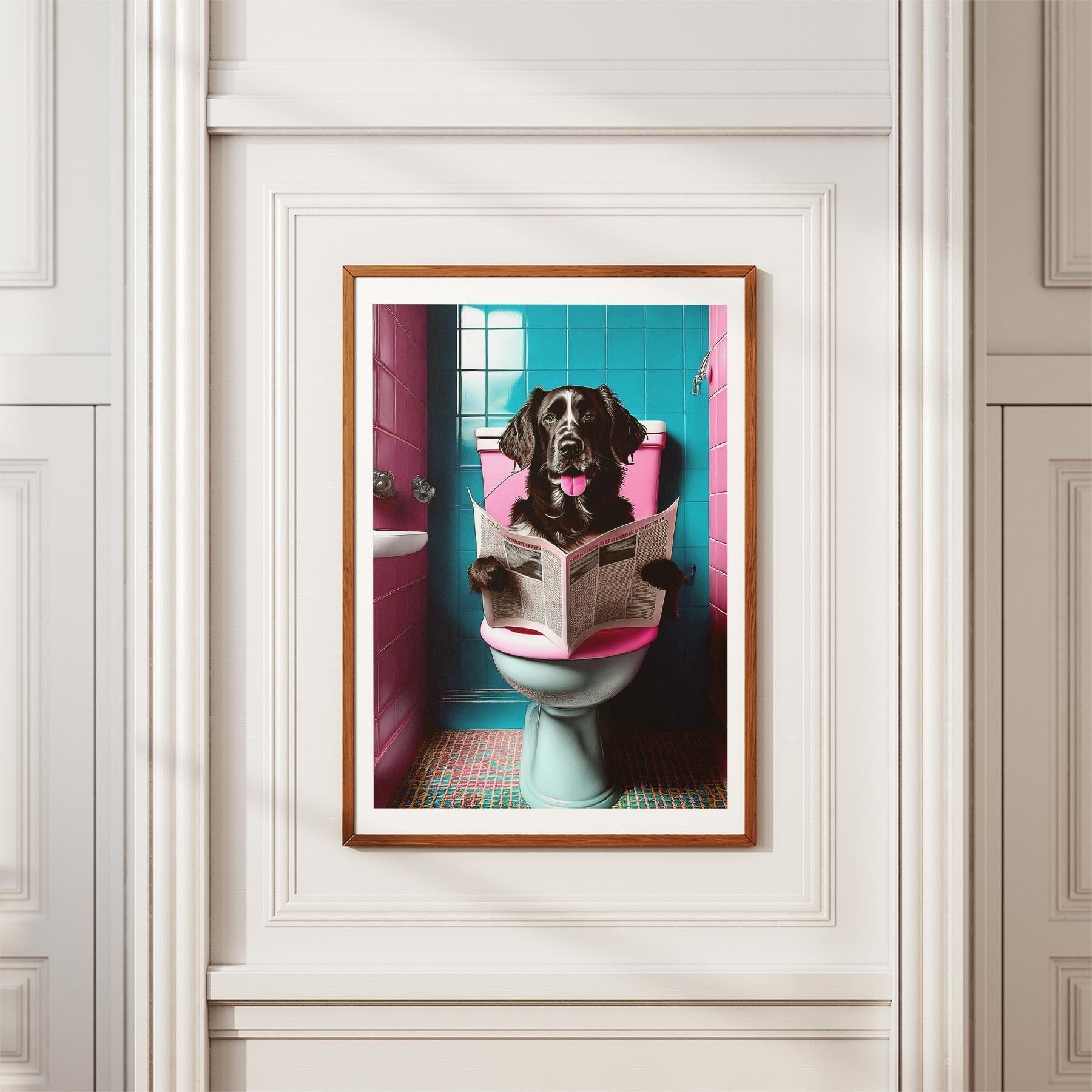 Curly Coated Retriever Toilet Dogs PInk and Turquise image 3