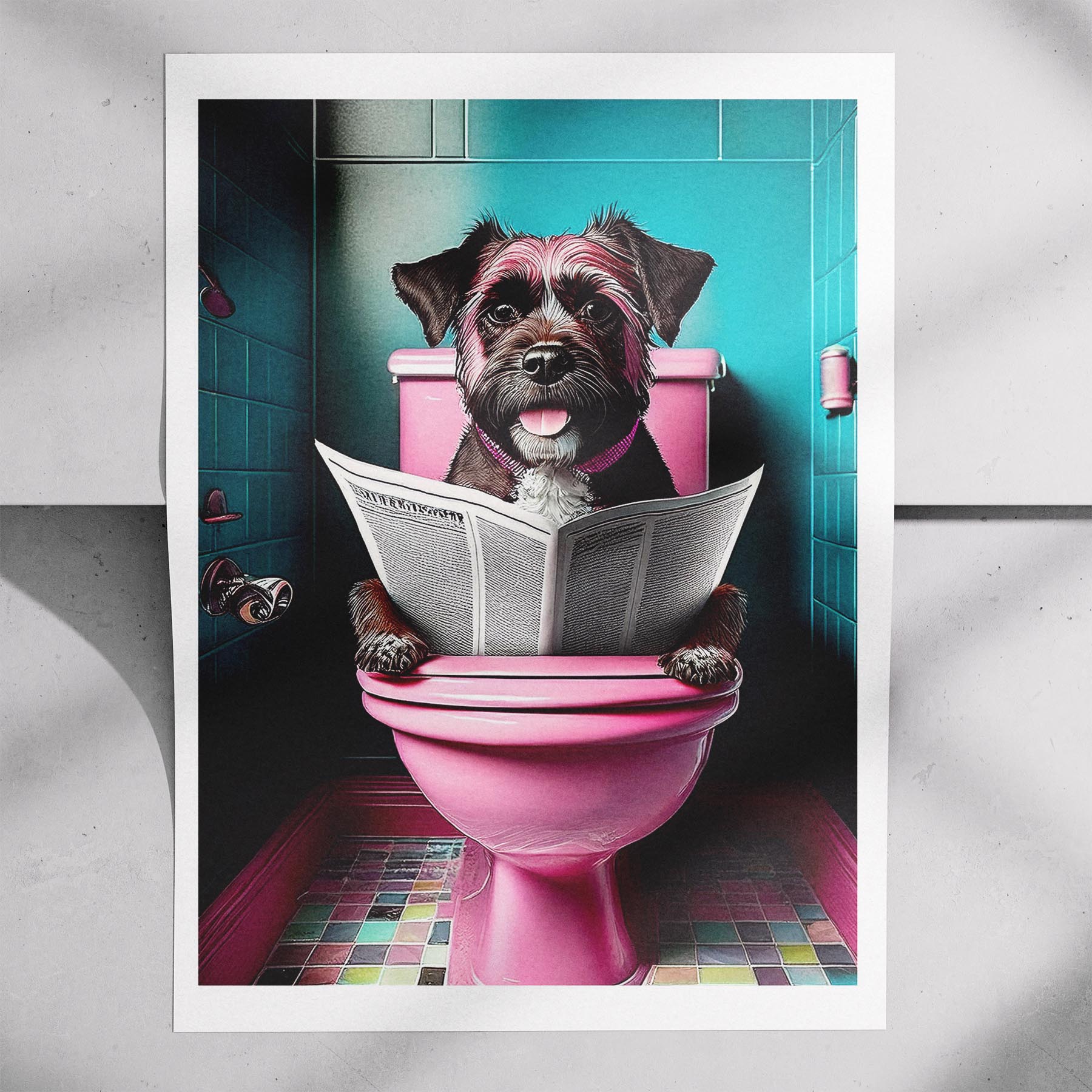 Border Terrier Toilet Dogs PInk and Turquise image 7