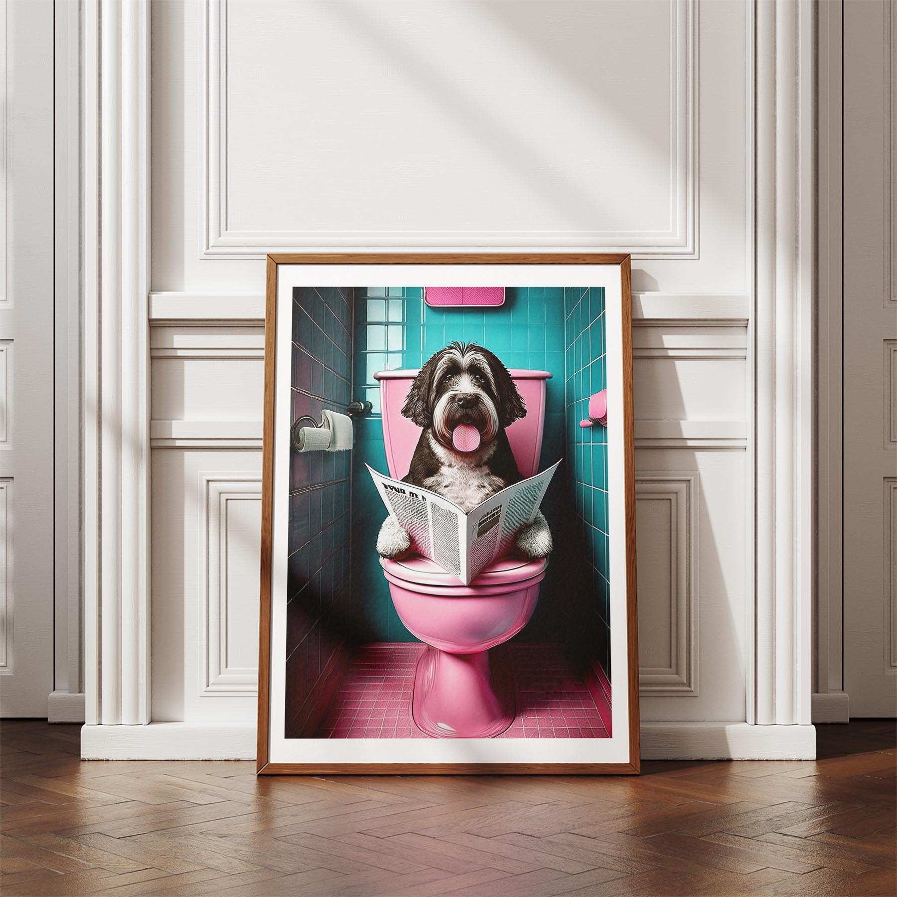 Old English Sheepdog Toilet Dogs PInk and Turquise image 4