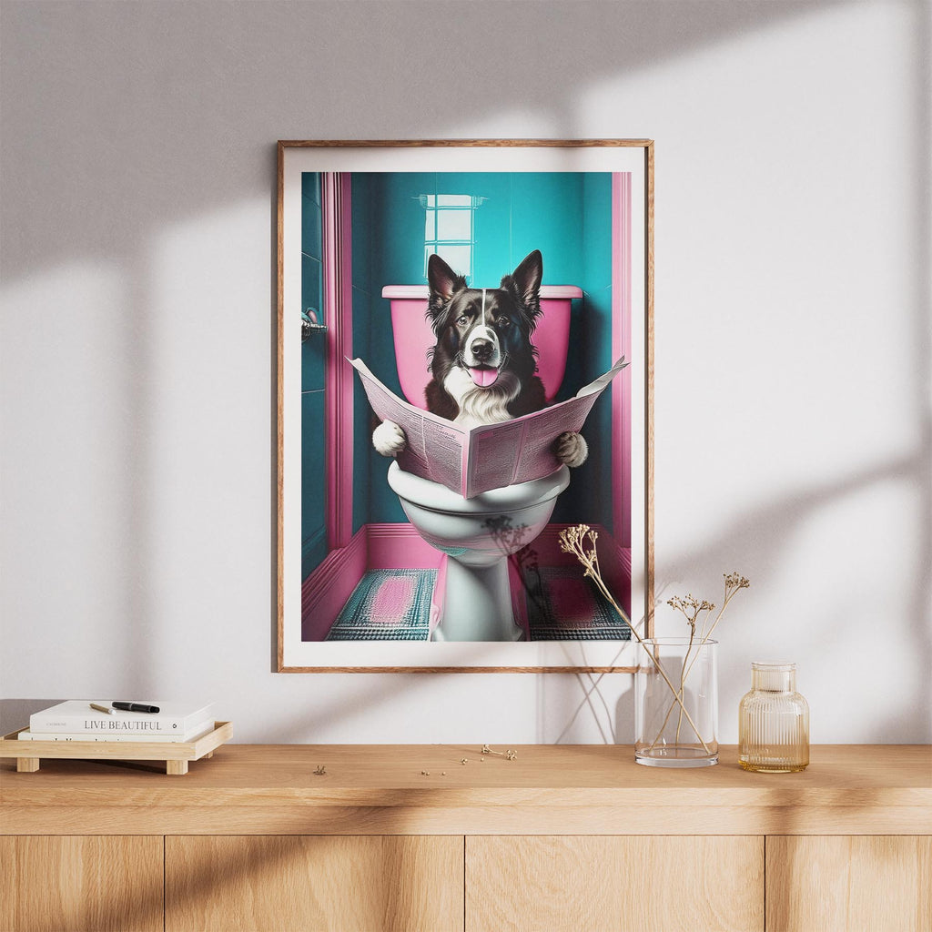 Border Collie Toilet Dogs PInk and Turquise image 8