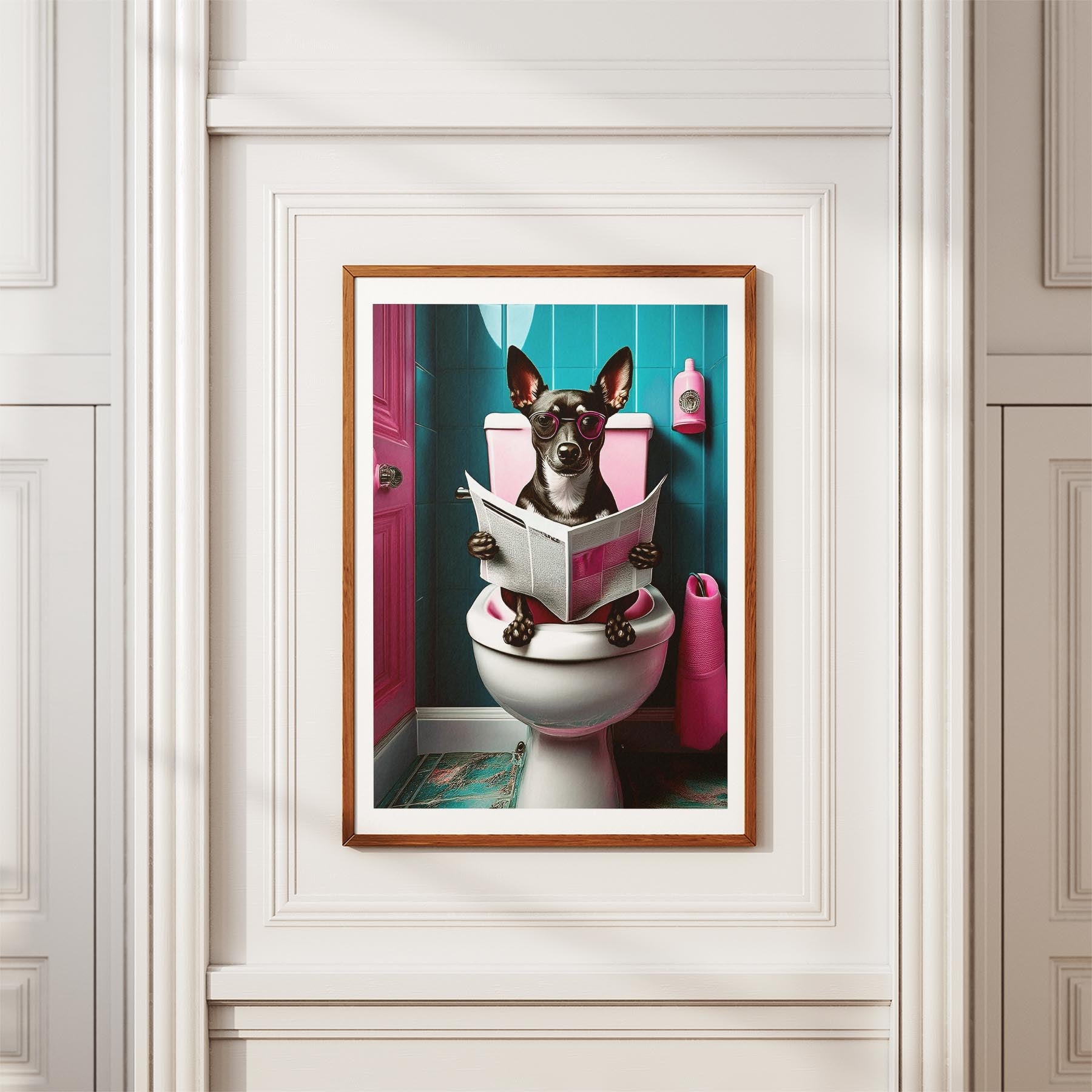 Miniature Pinscher Toilet Dogs PInk and Turquise image 3