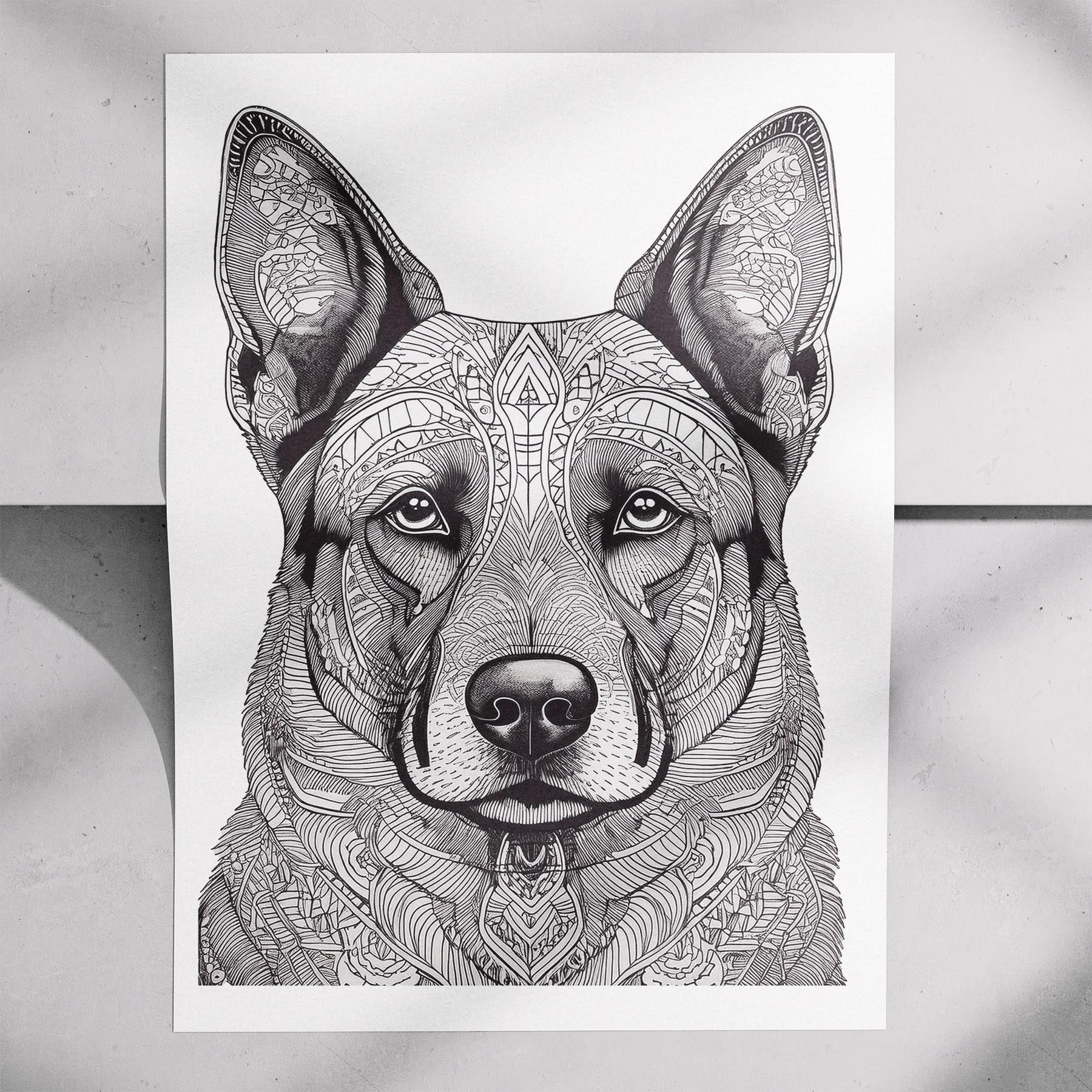 German Shepherd Mandala Black and White Dog Series image 7