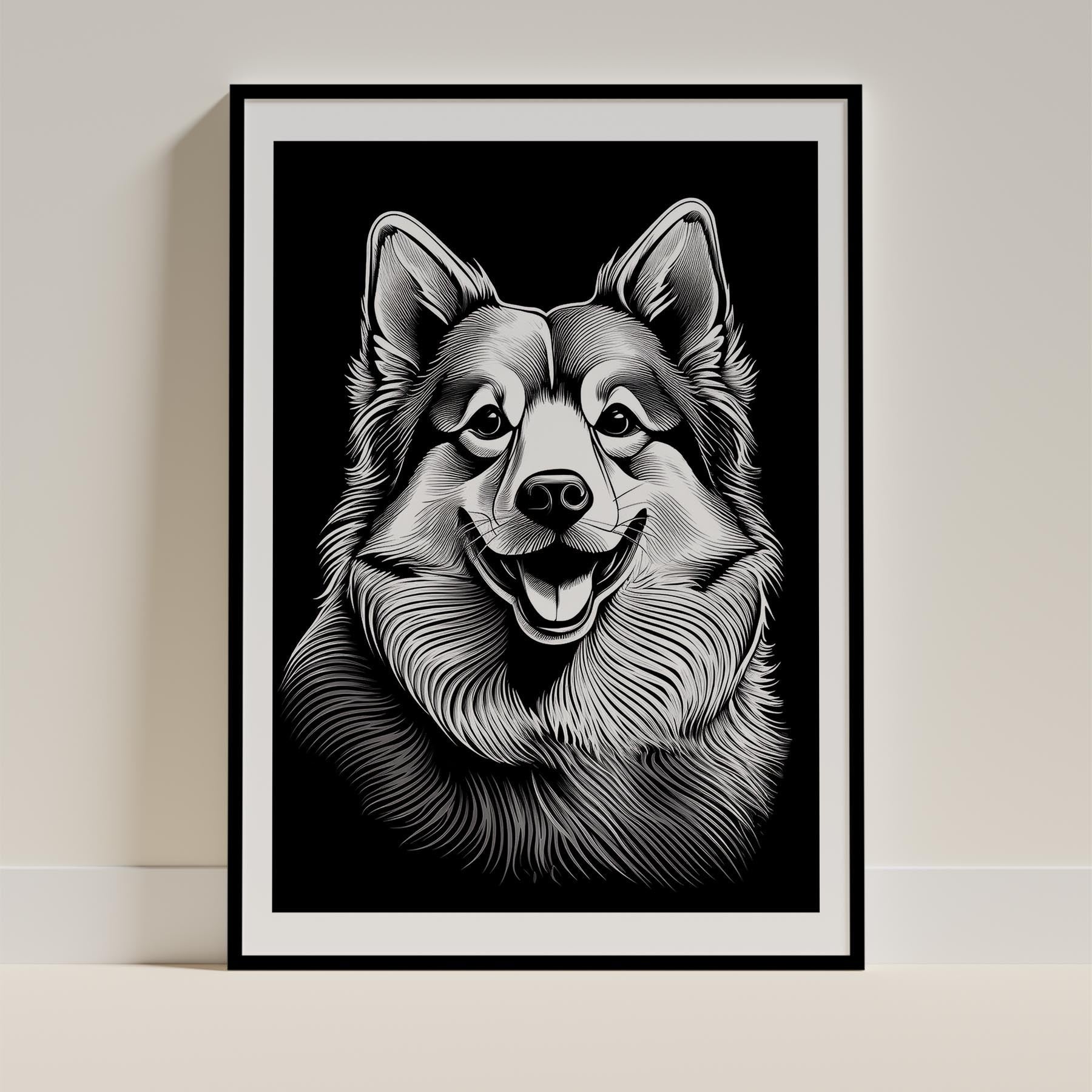 Finnish Lapphund Line Dog Series in Black and White image 0