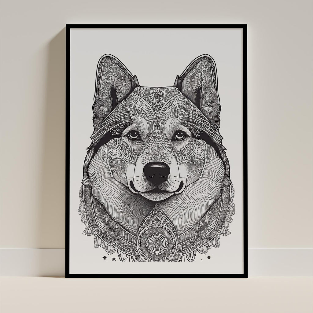 Finnish Lapphund Mandala Black and White Dog Series image 0
