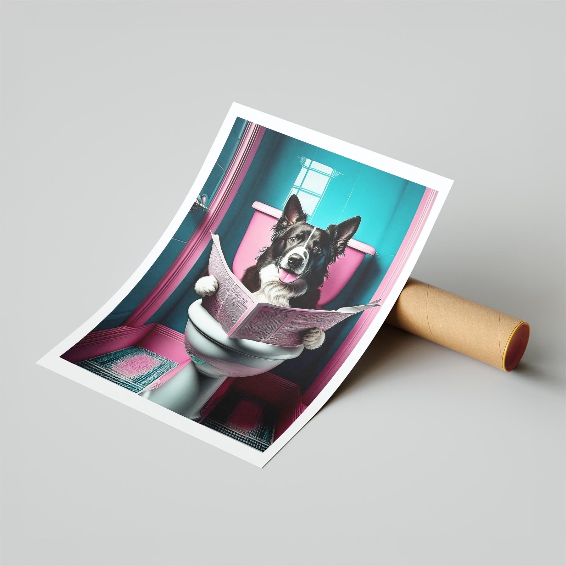 Border Collie Toilet Dogs PInk and Turquise image 6
